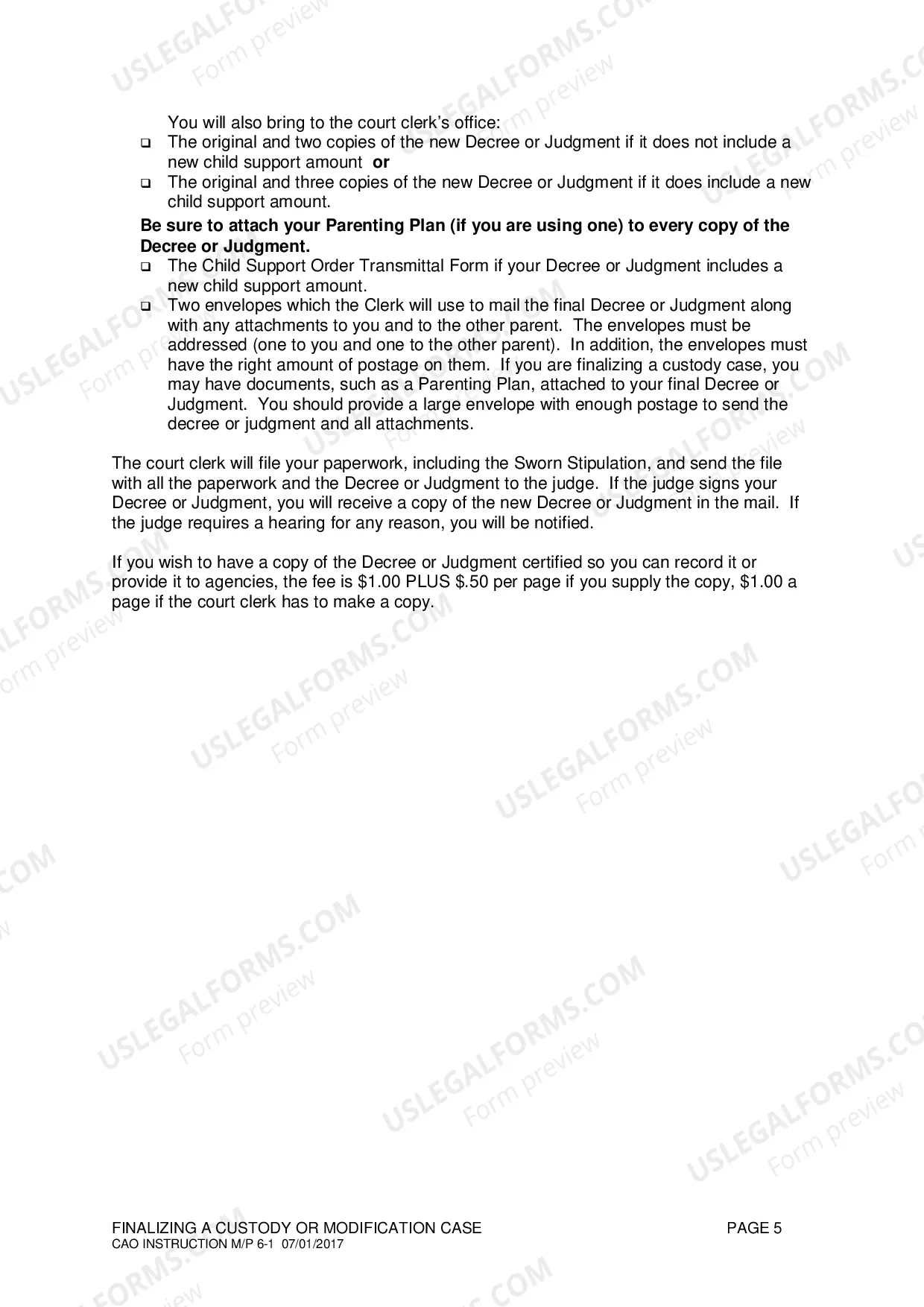 Preview Finalizing a Custody or Modification Case