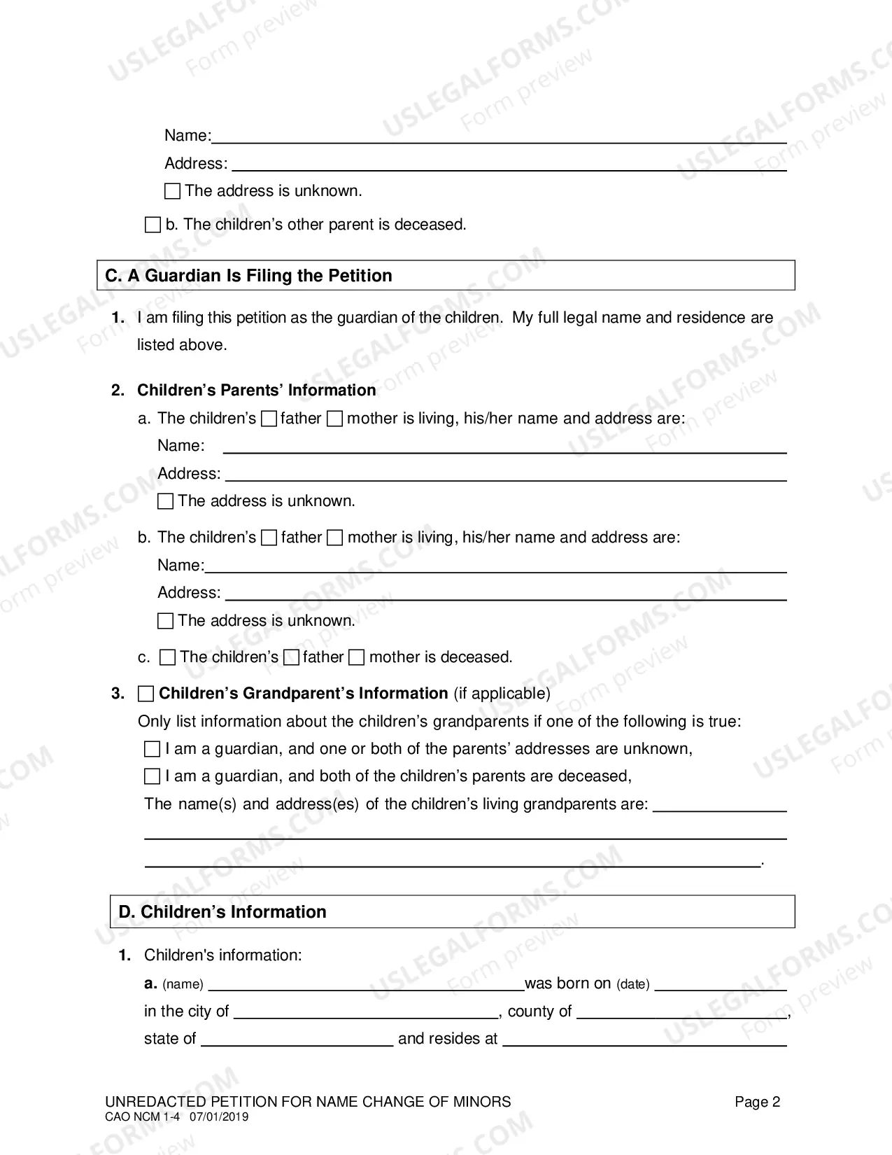 Preview Petition for Name Change (Multiple Minors)