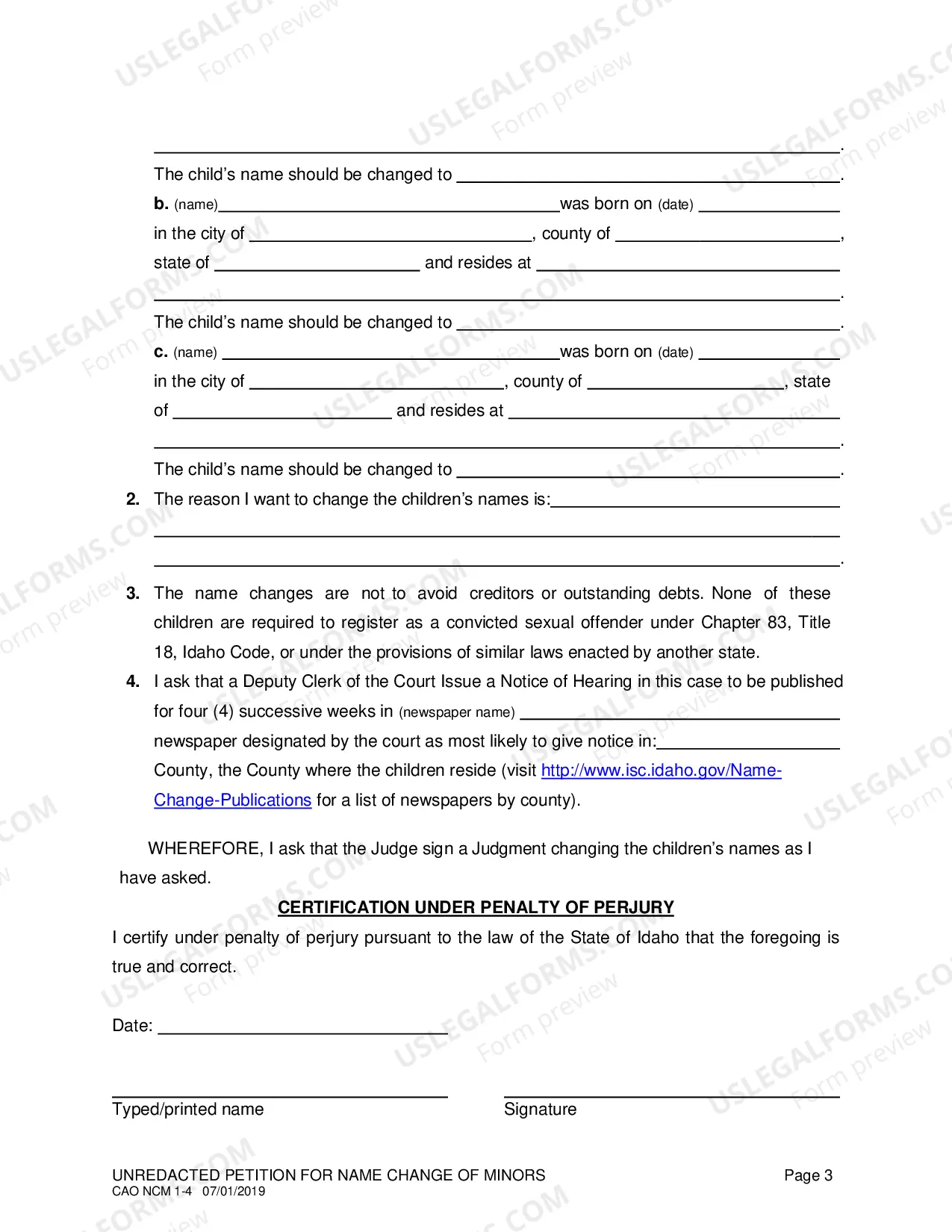 Preview Petition for Name Change (Multiple Minors)