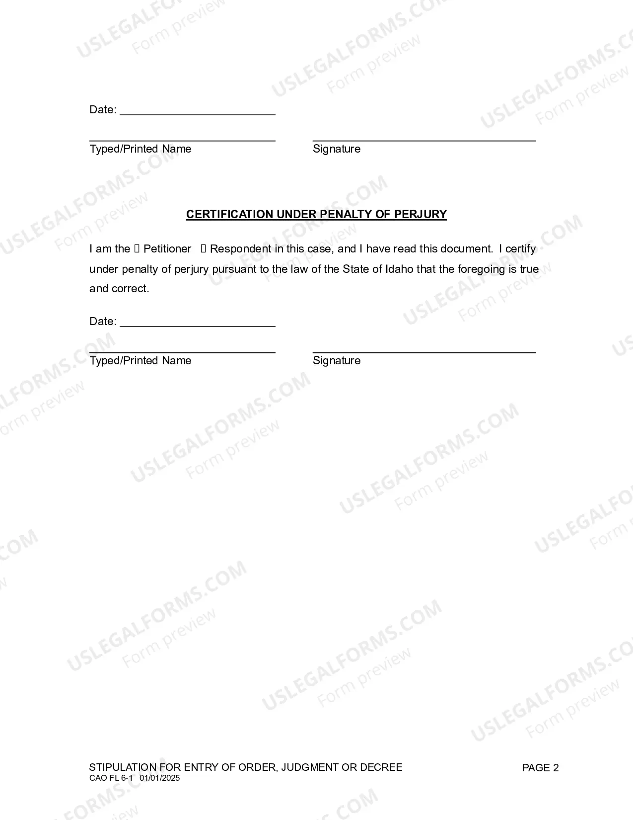 Preview Sworn Stipulation for Entry of Order