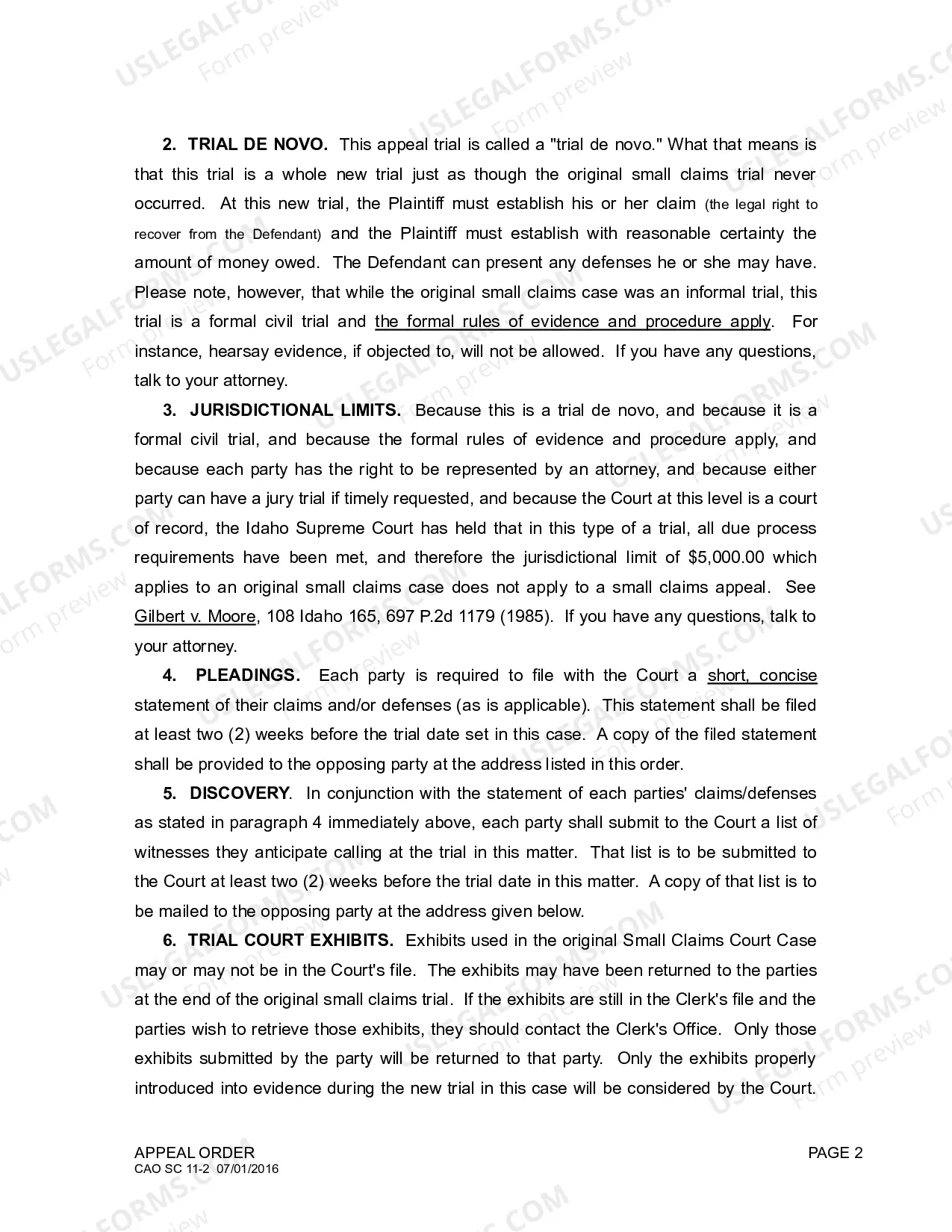 Preview Appeal Order