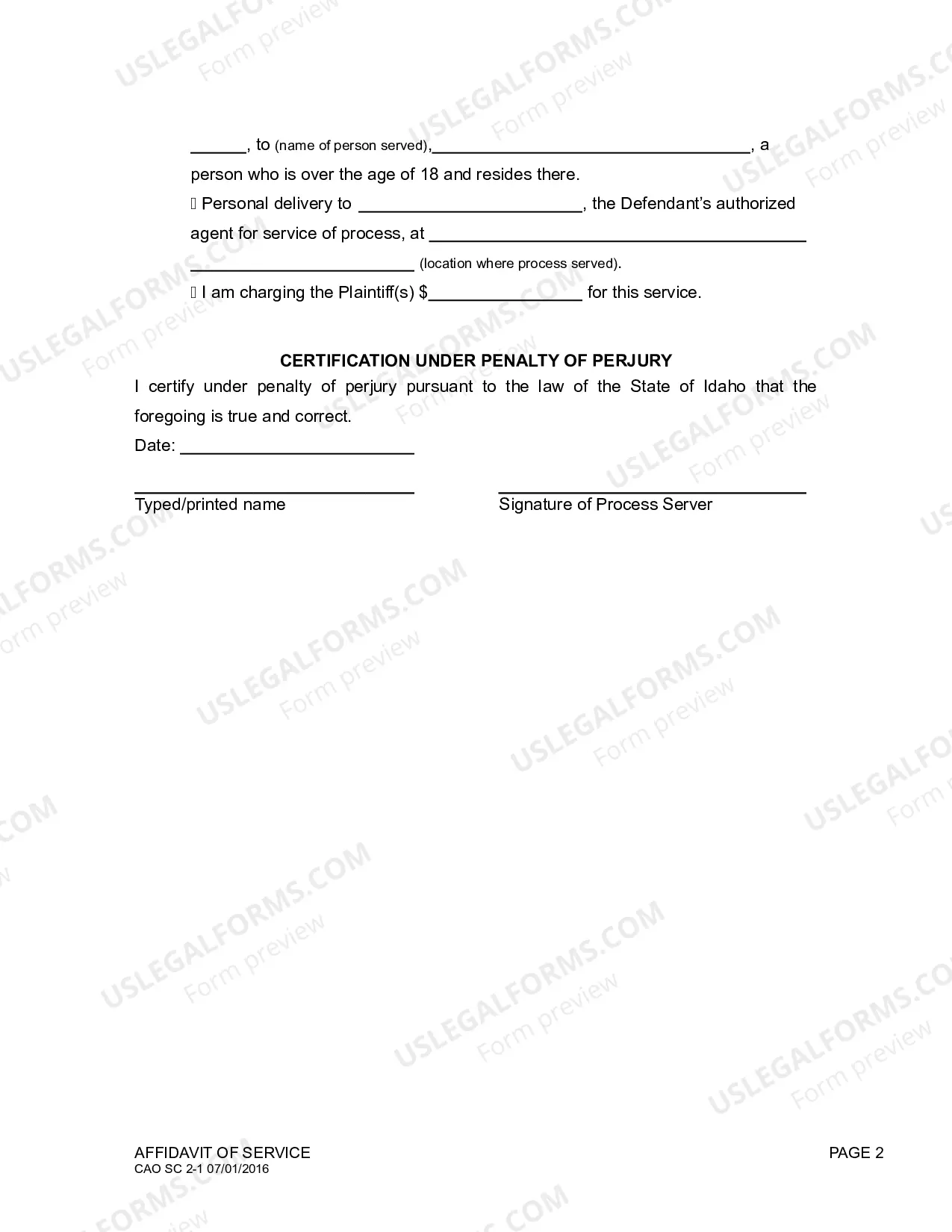 Preview Affidavit of Service