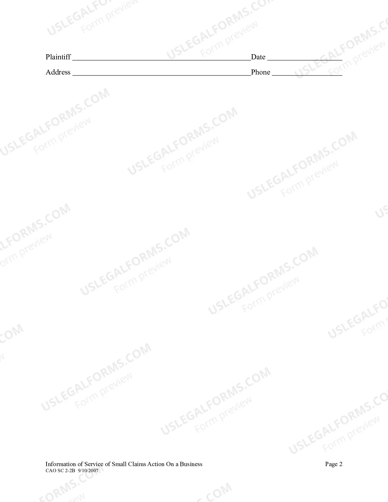 Preview B Information for Service on a Business Entity