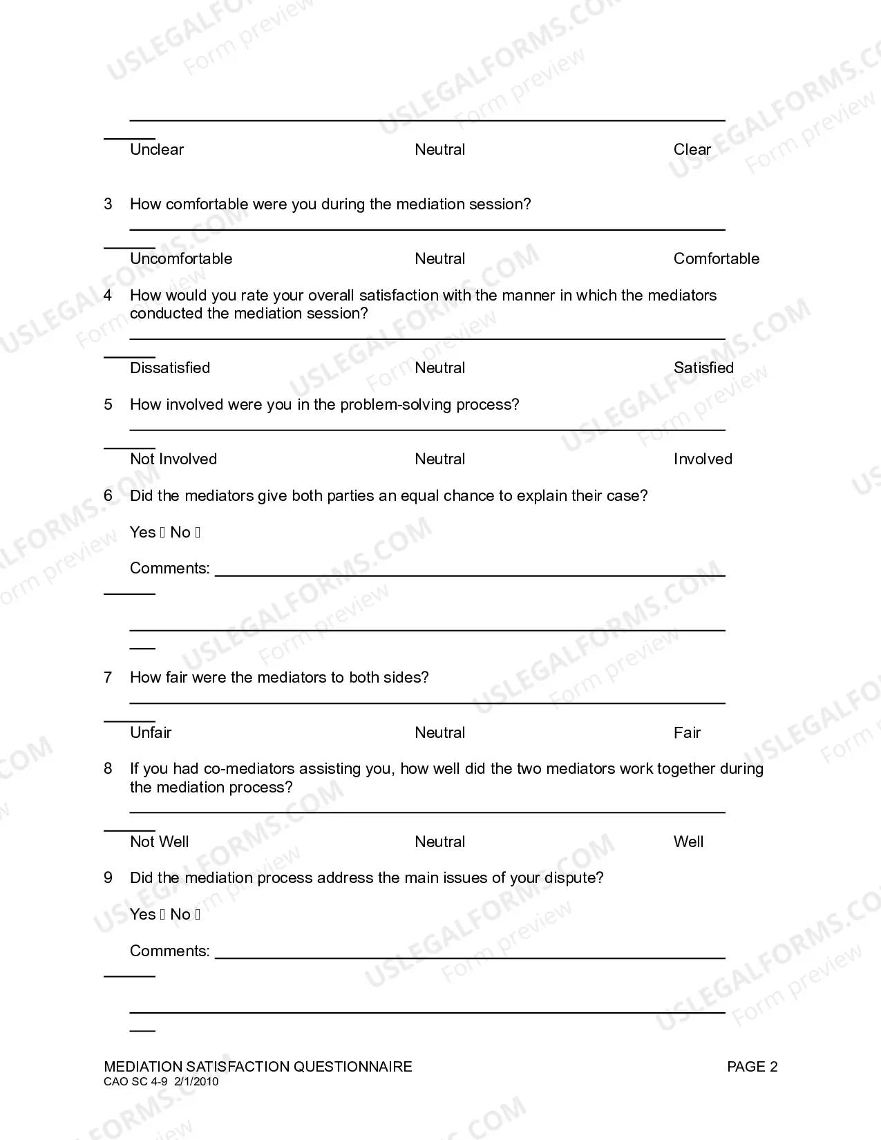 Preview Mediation Satisfaction Questionnaire