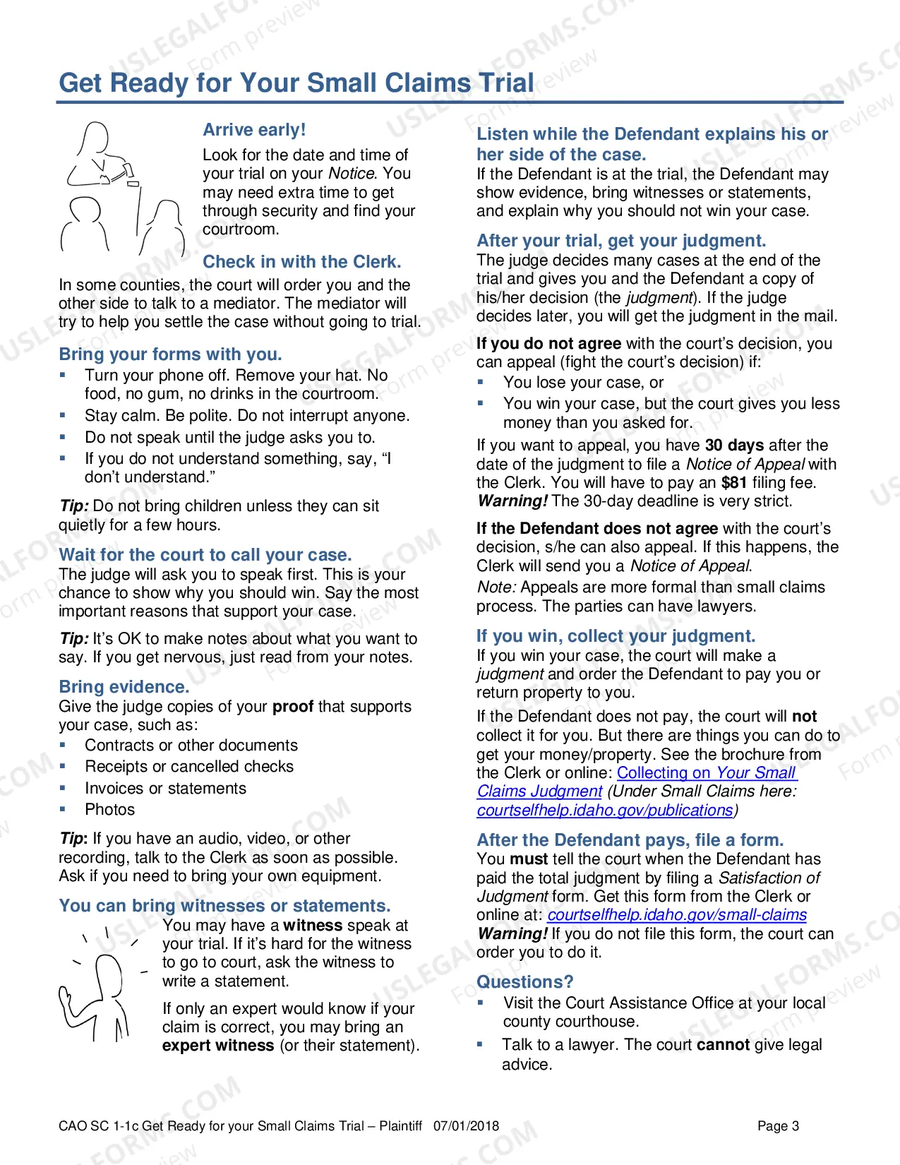 Preview Instructions for Plaintiffs in Small Claims Cases