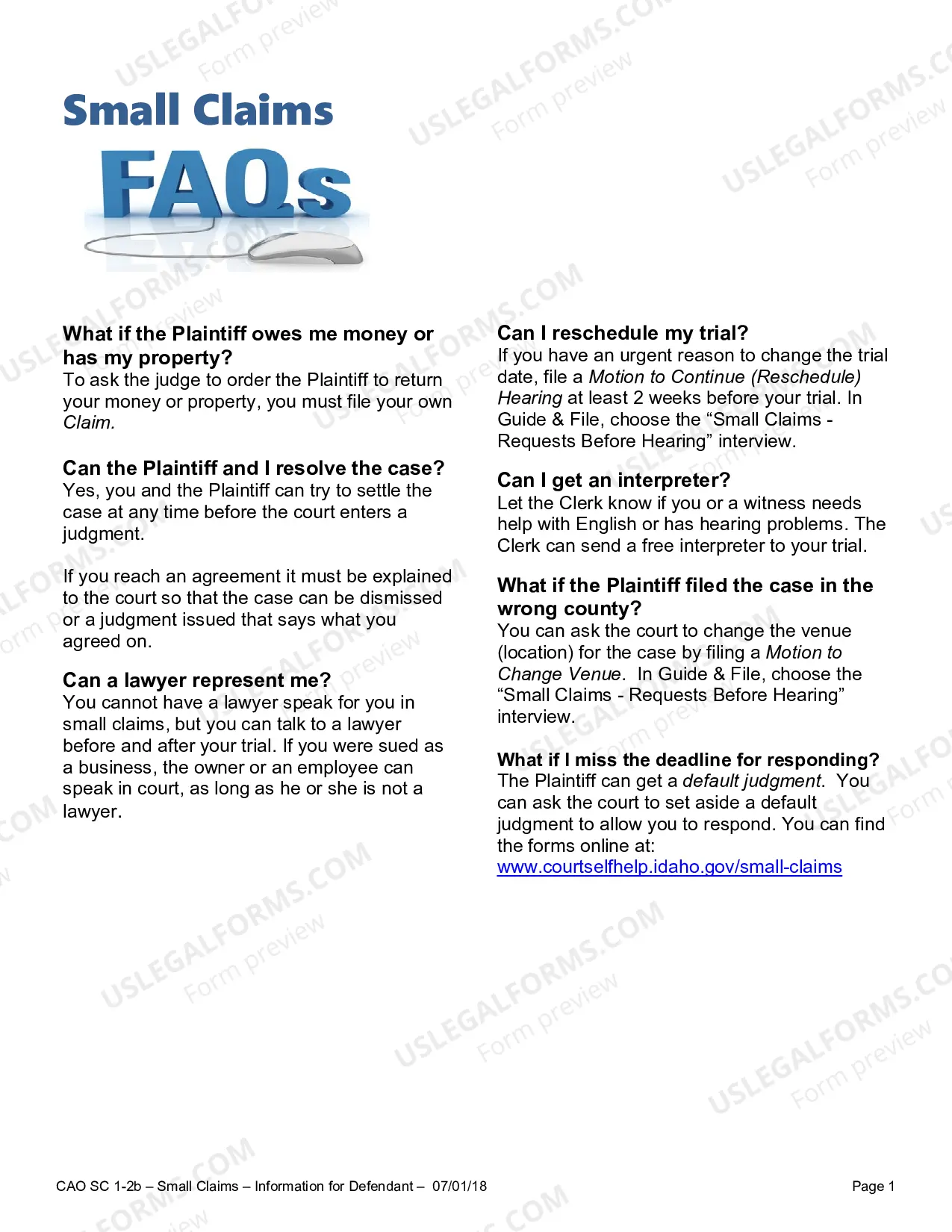 Preview Instructions for Defendants in Small Claims Cases