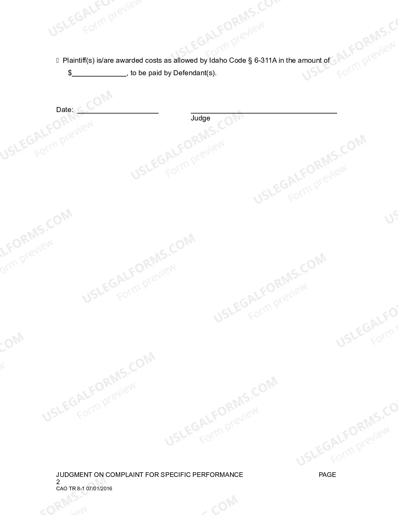 Preview Order on Complaint for Specific Performance
