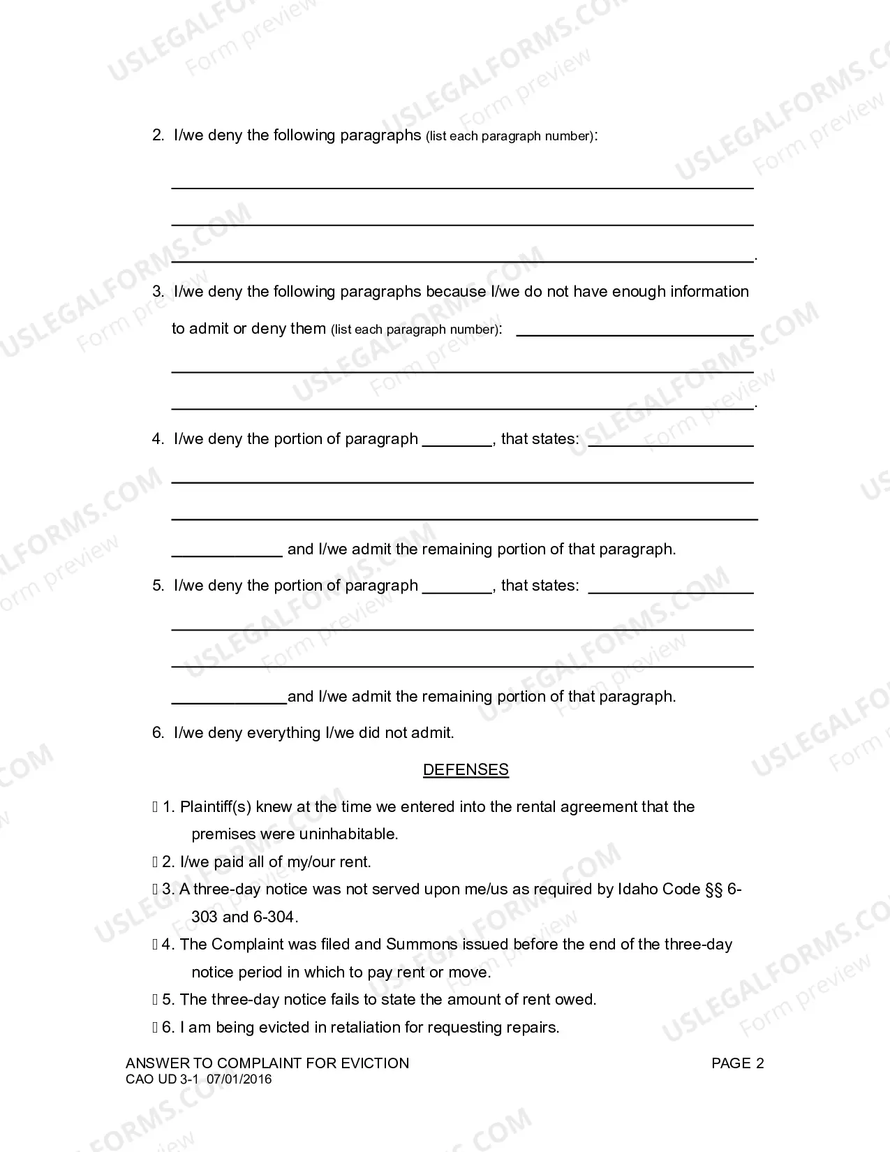 Preview Answer To Complaint For Eviction (Expedited Proceedings)