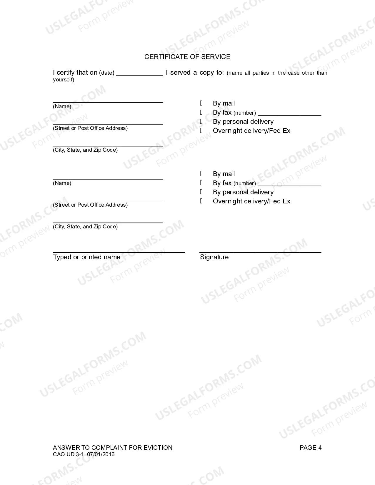 Preview Answer To Complaint For Eviction (Expedited Proceedings)