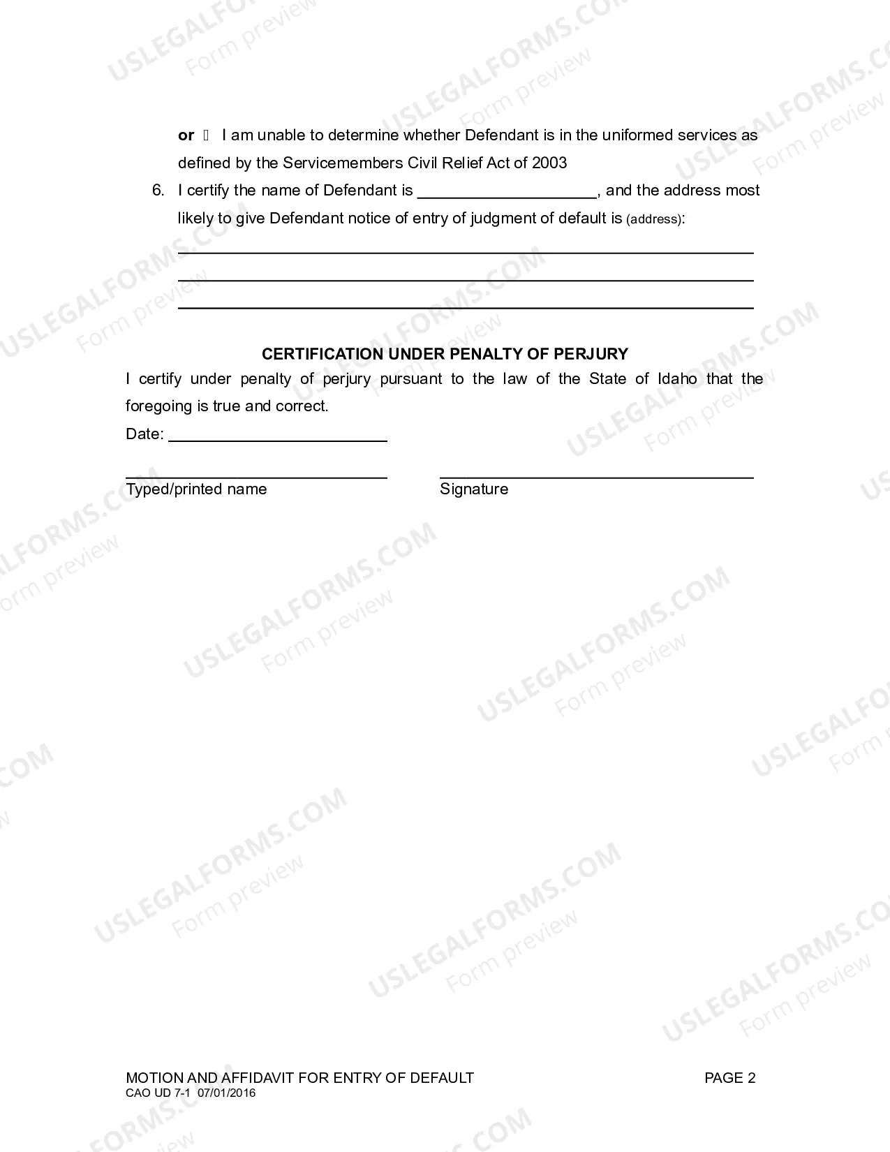 Preview Motion And Affidavit For Entry of Default