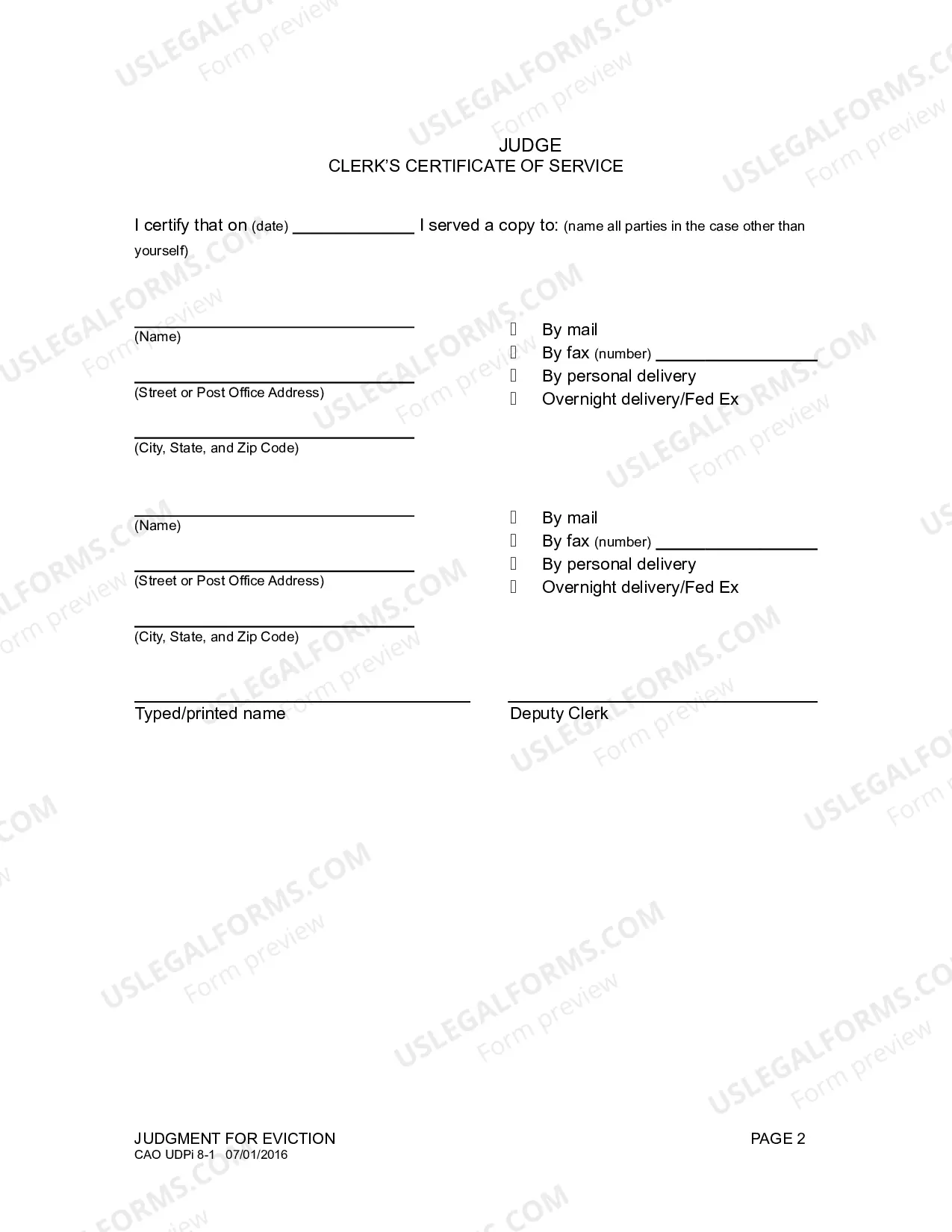 Preview Judgment and Order for Eviction