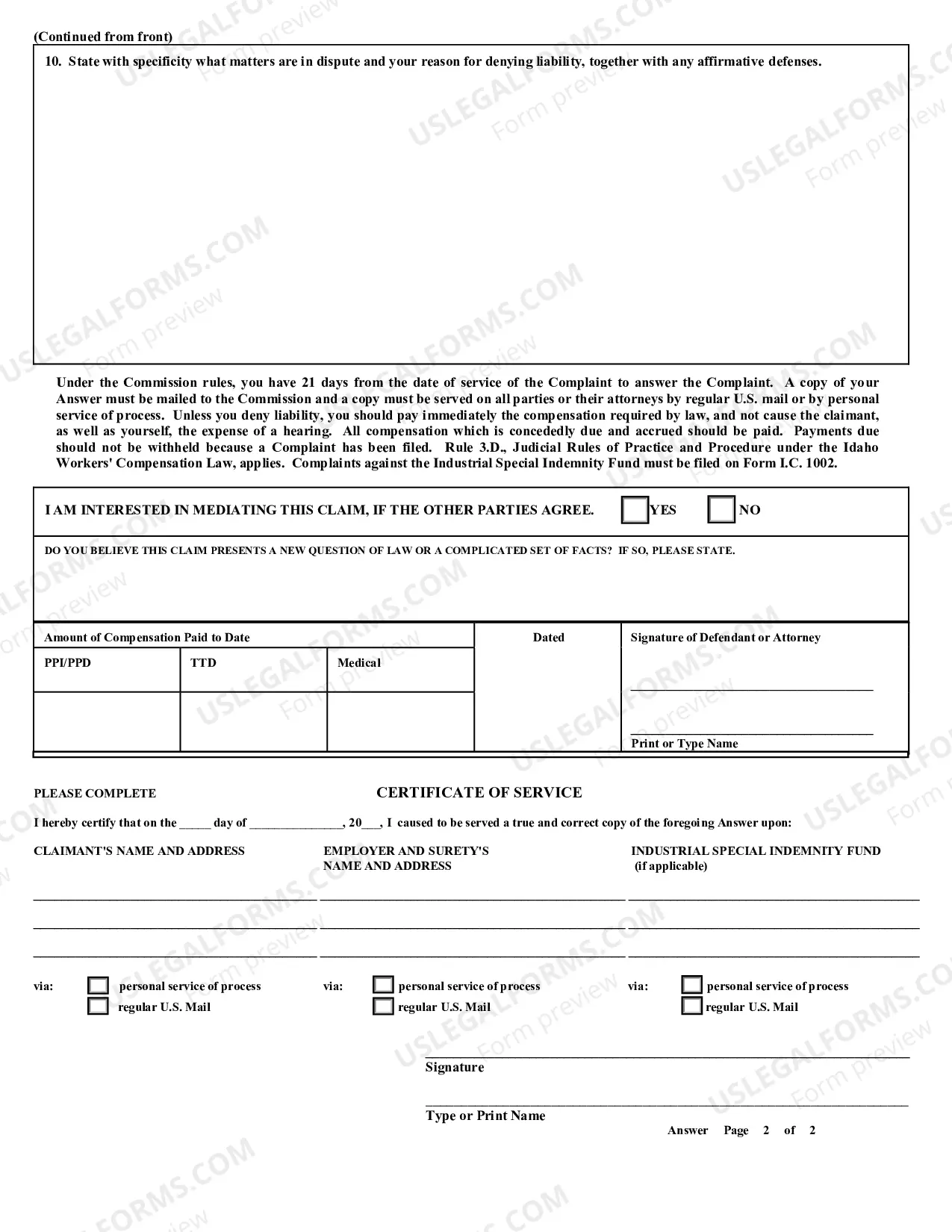 Preview Answer To Complaint