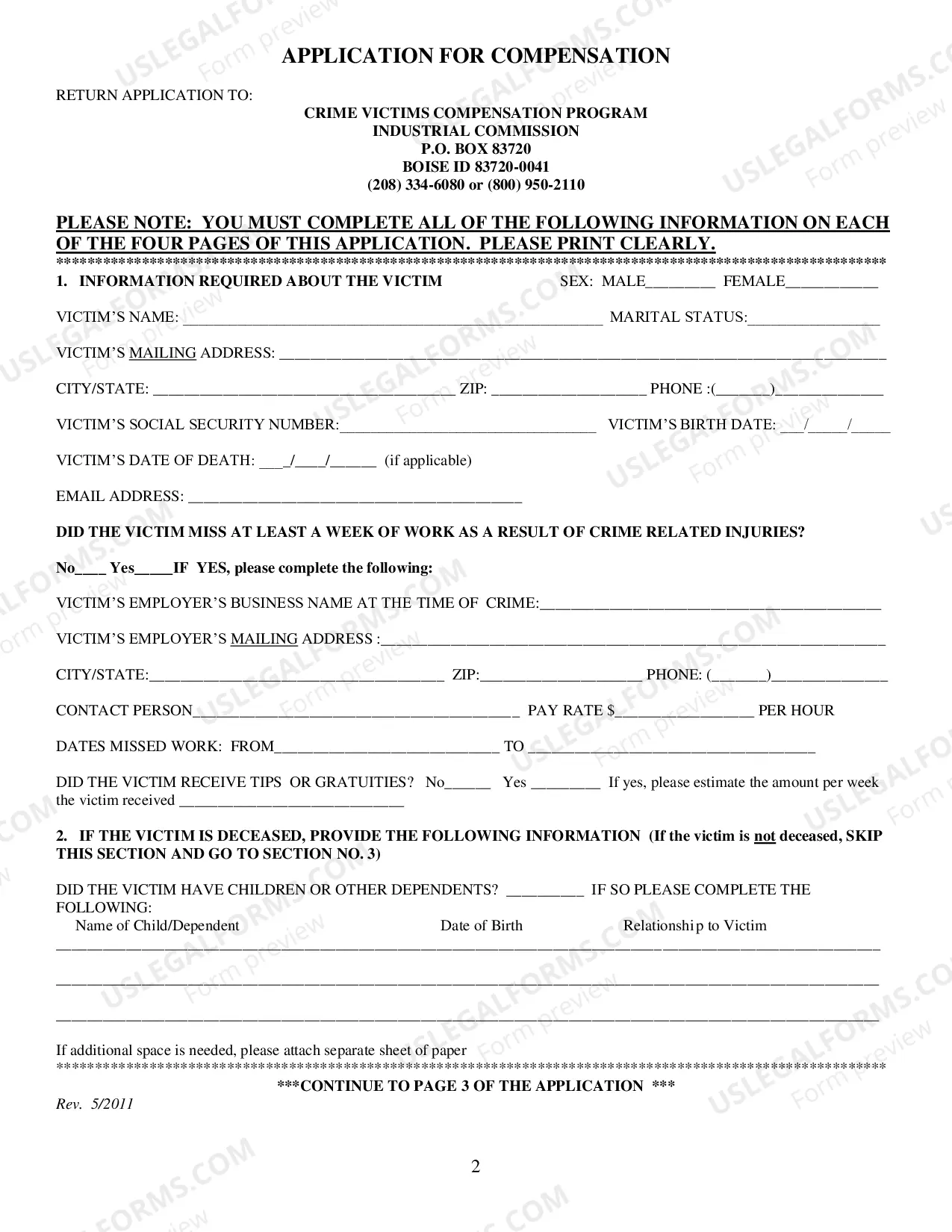 Preview Crime Victims Application For Compensation