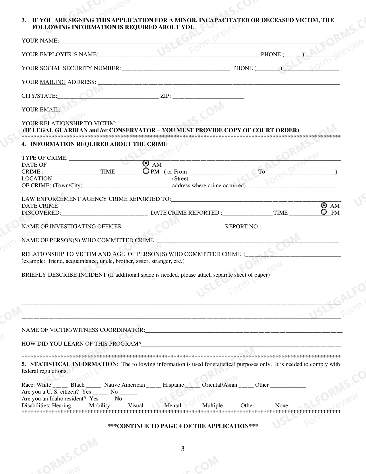 Preview Crime Victims Application For Compensation