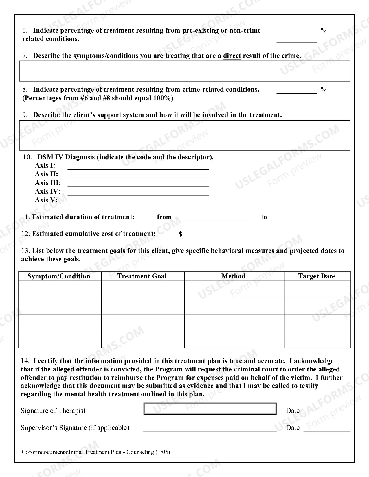 Preview Initial Treatment Plan (Chiropractic Care-Massage Therapy-Other)