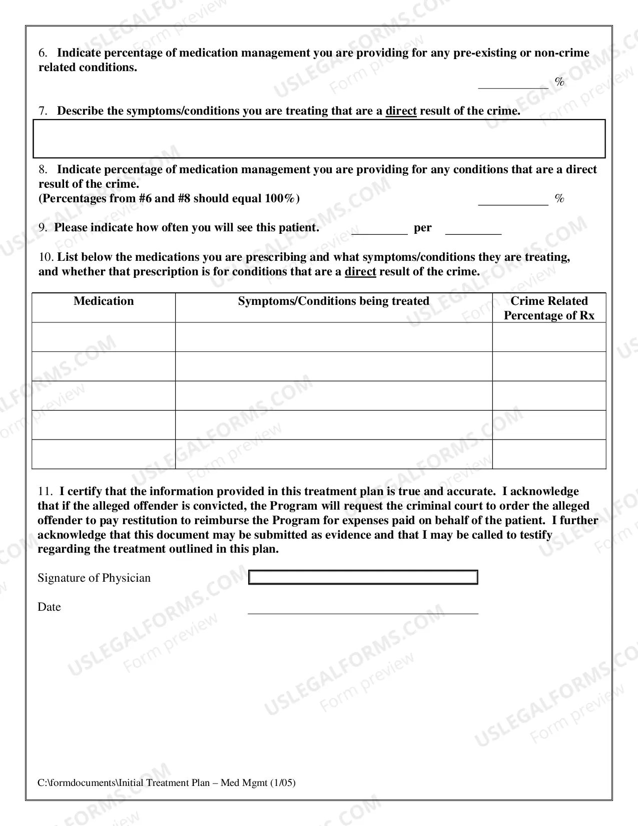 Preview Initial Treatment Plan (Medication Management)
