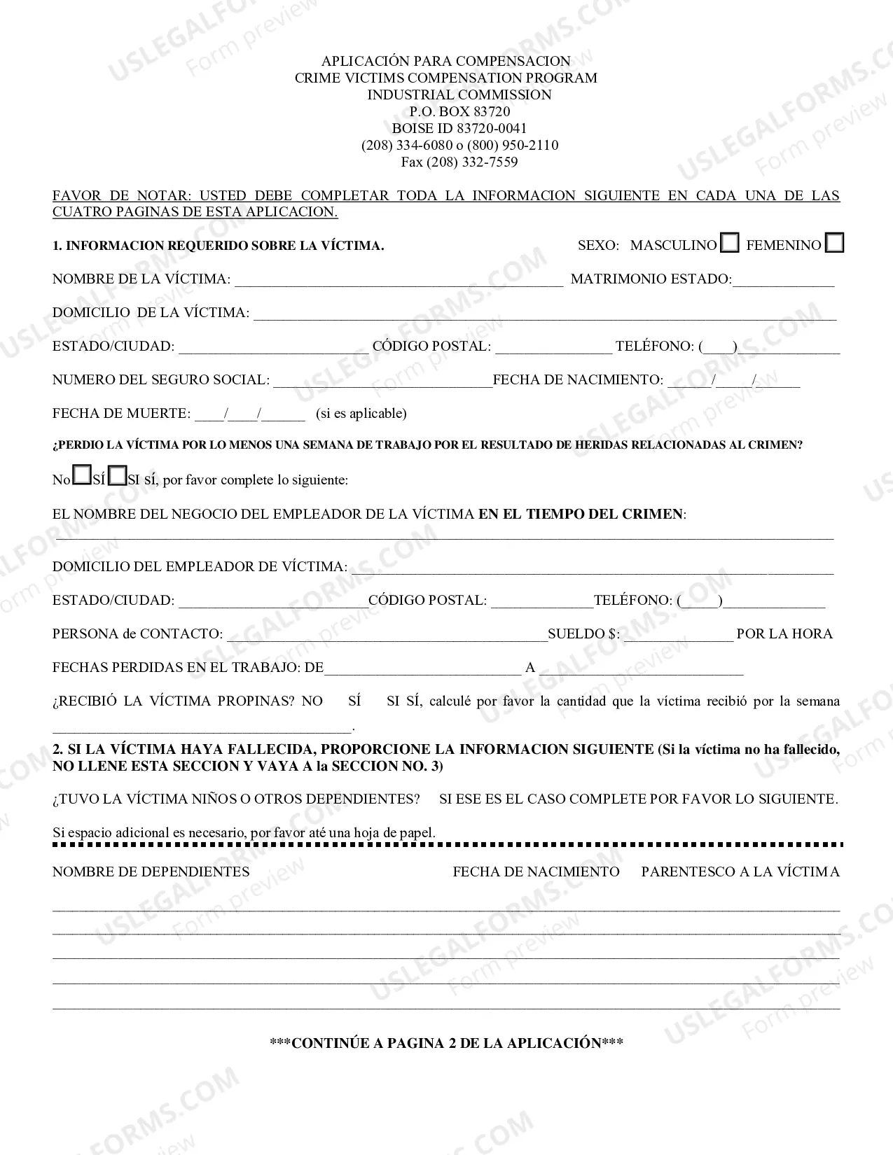 Preview Crime Victims Application Spanish Version