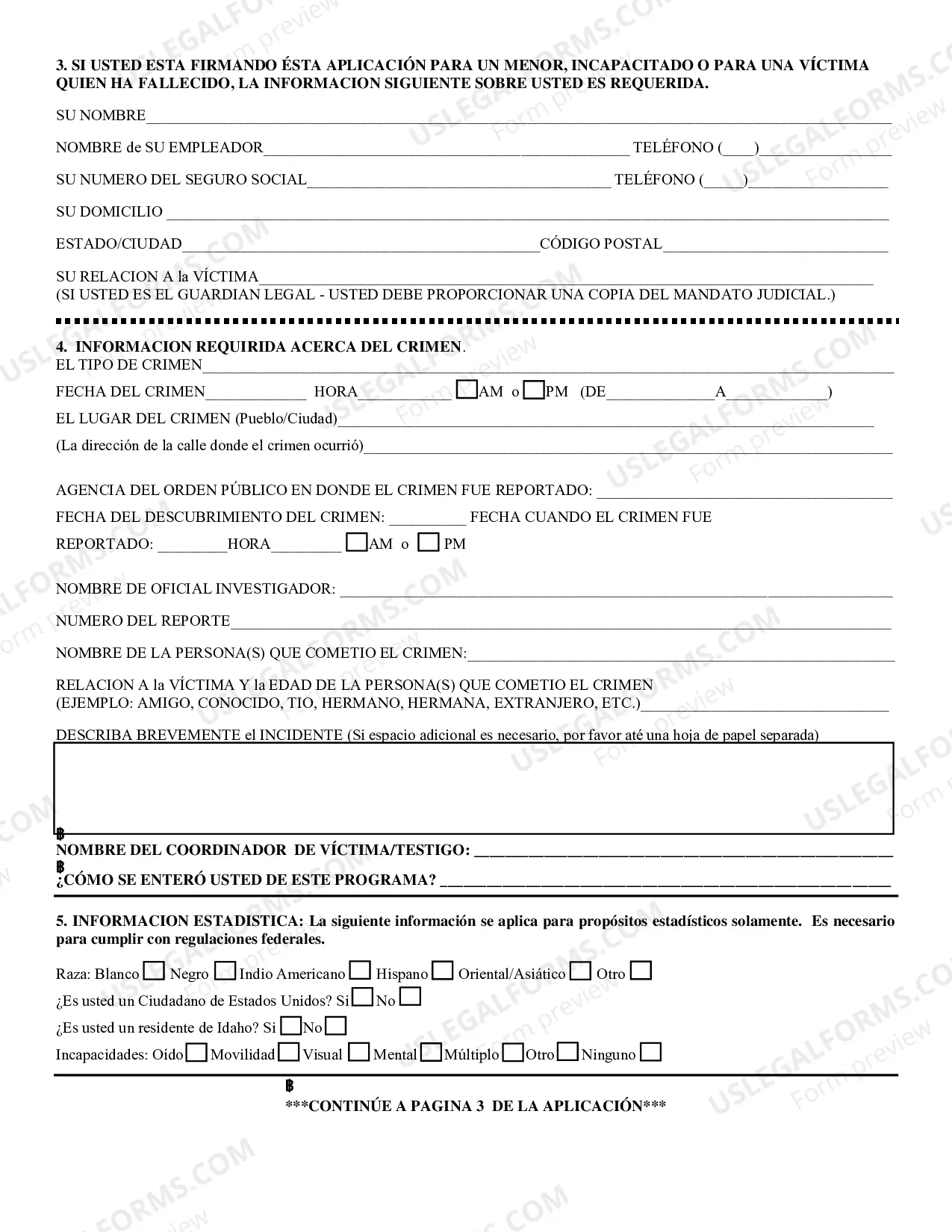 Preview Crime Victims Application Spanish Version