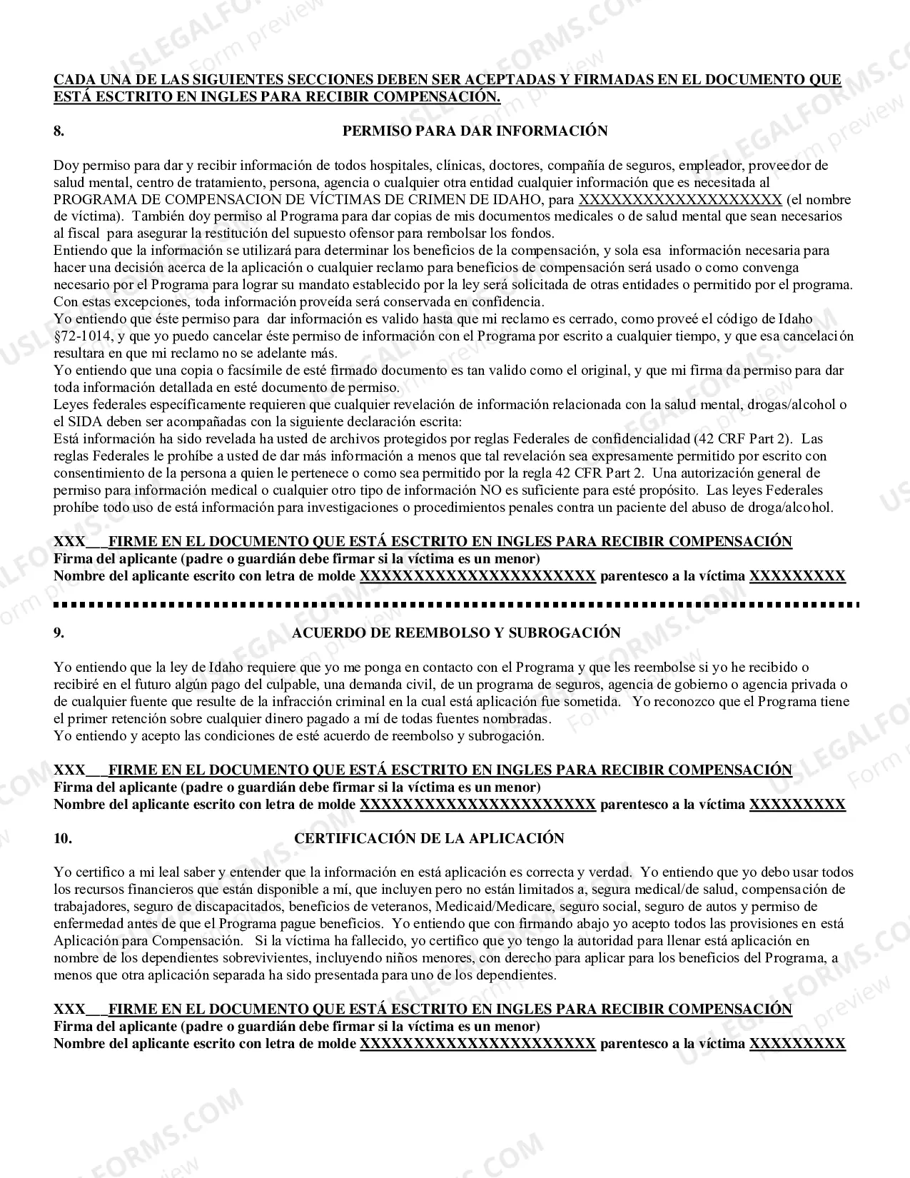 Preview Crime Victims Application Spanish Version
