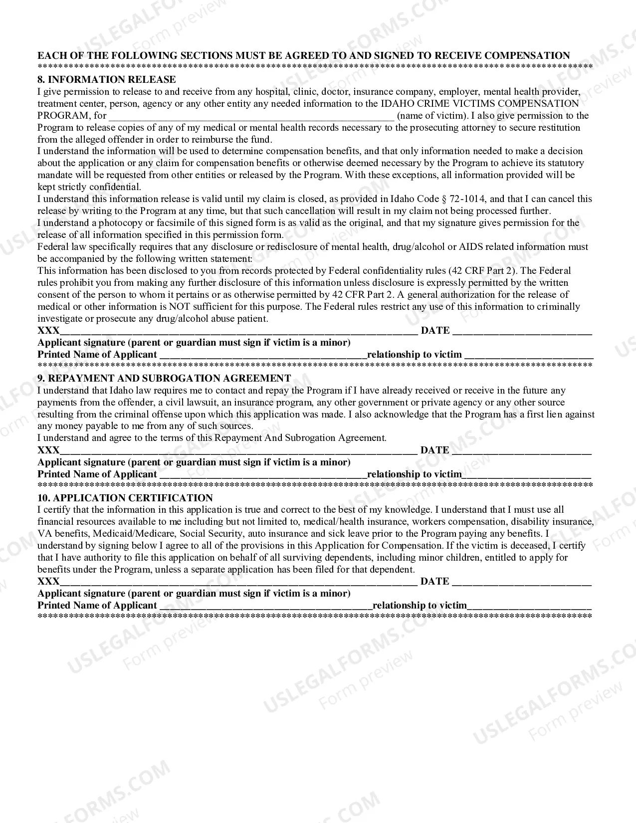 Preview Crime Victims Application Spanish Version