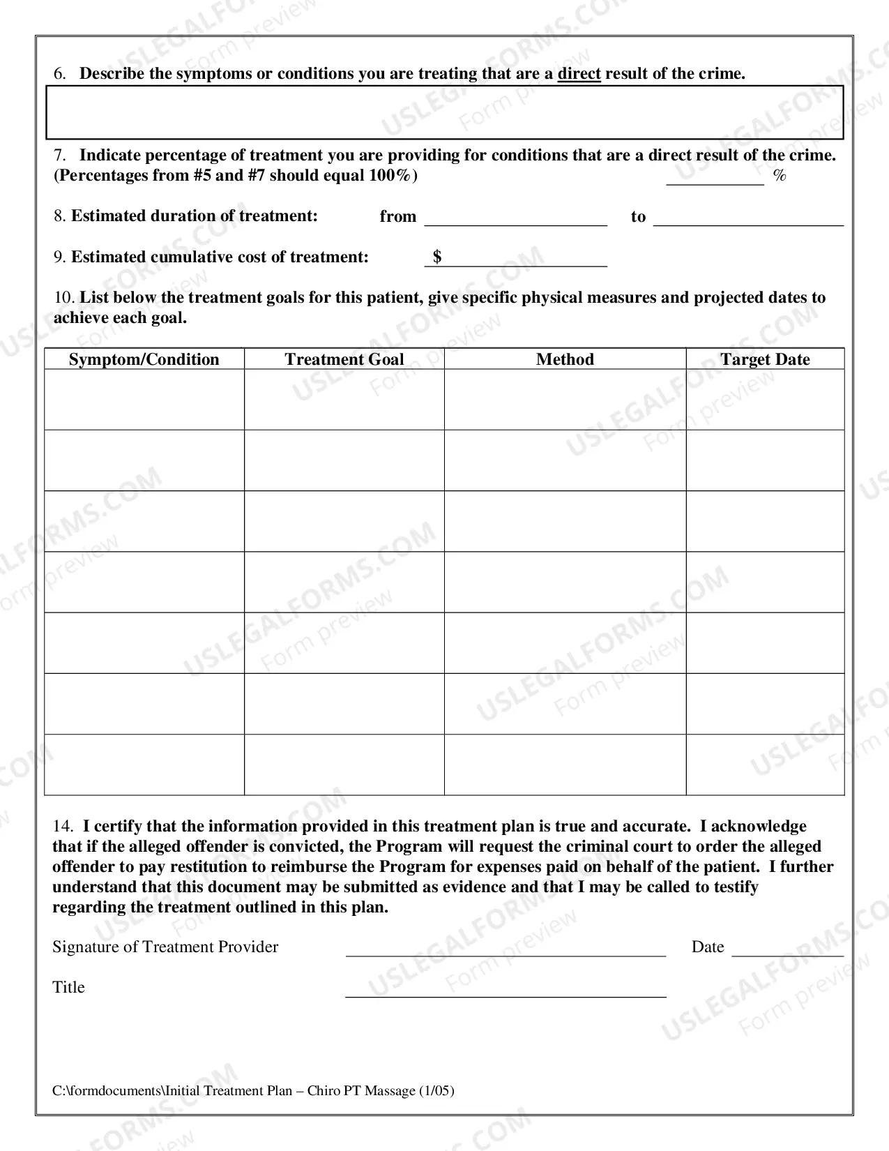 Preview Initial Treatment Plan, Chiropractic, Massage, Physical Therapy
