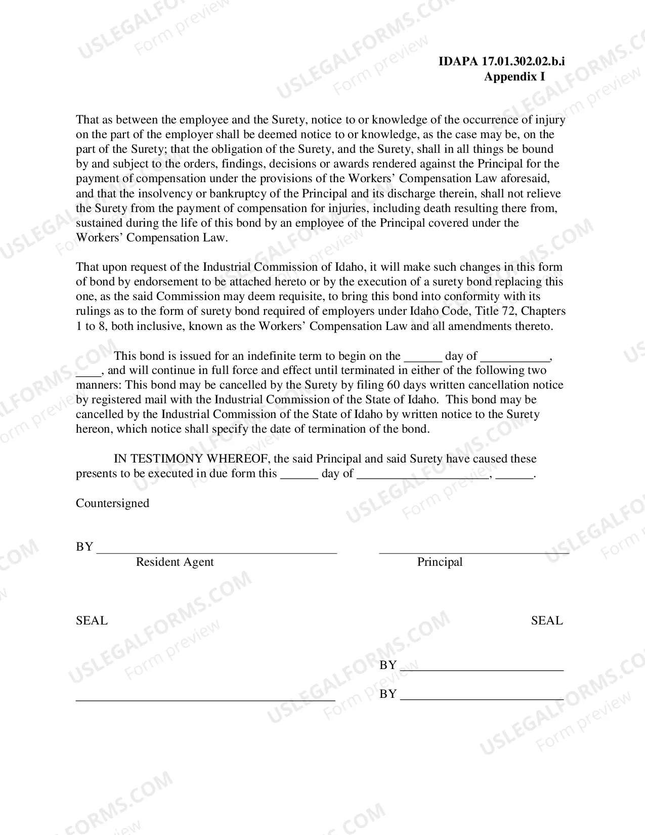 Preview Self-Insurer's Compensation Bond