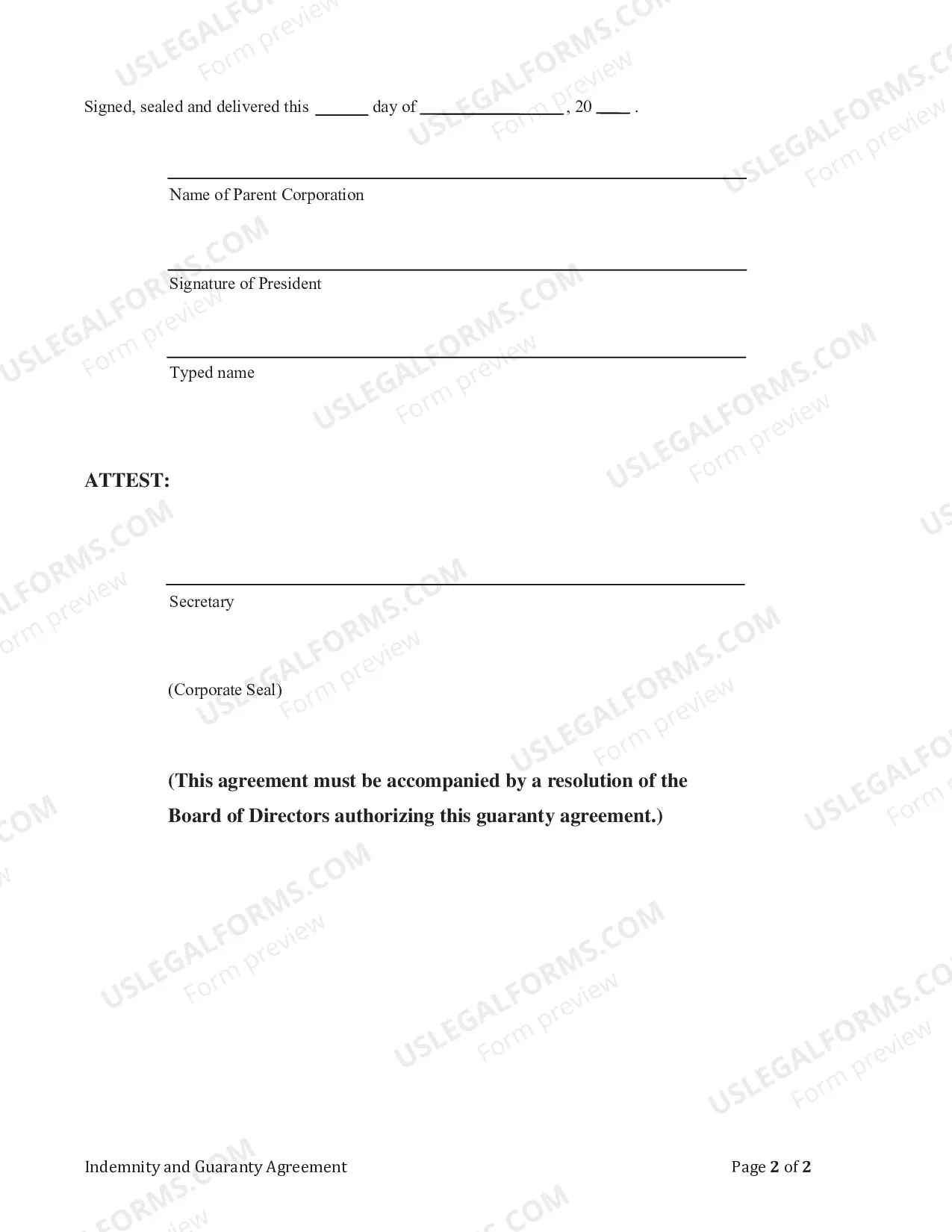 Preview Self-Insured Indemnity and Guaranty Agreement