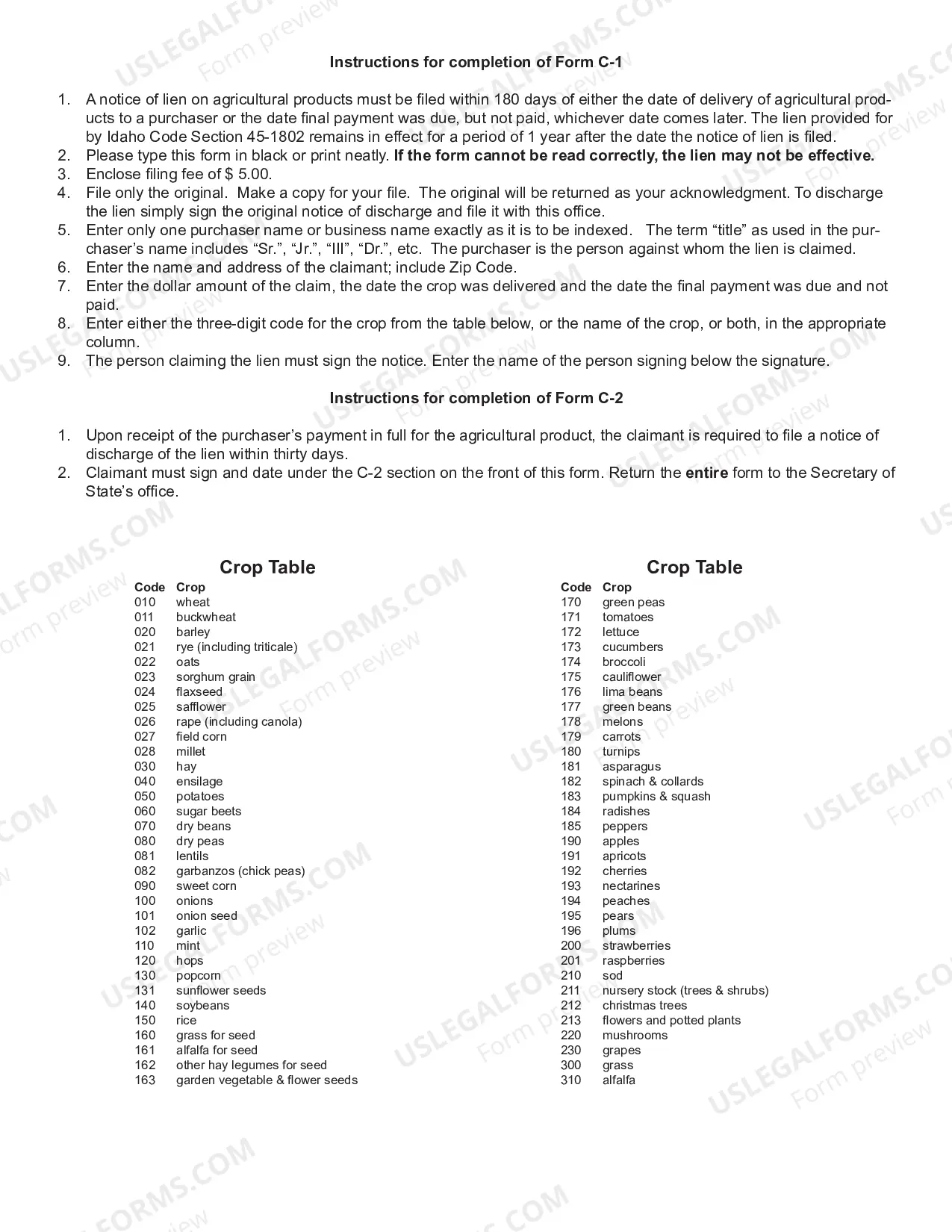 Preview Idaho UCC Notice Of Lien On Agricultural Products