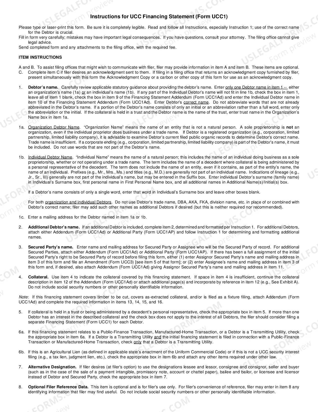 Preview UCC1 Financing Statement Addendum