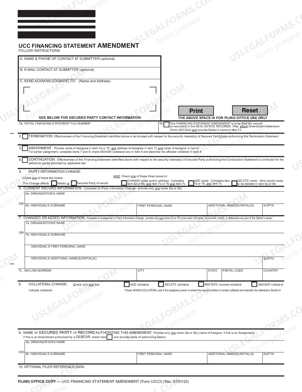 Preview Idaho UCC3 Financing Statement Amendment
