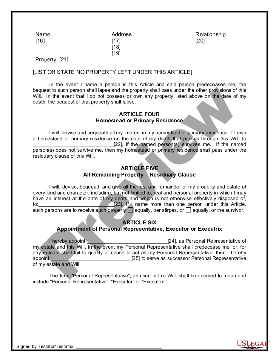 page 7 Legal Last Will and Testament Form for Single Person with No Children preview