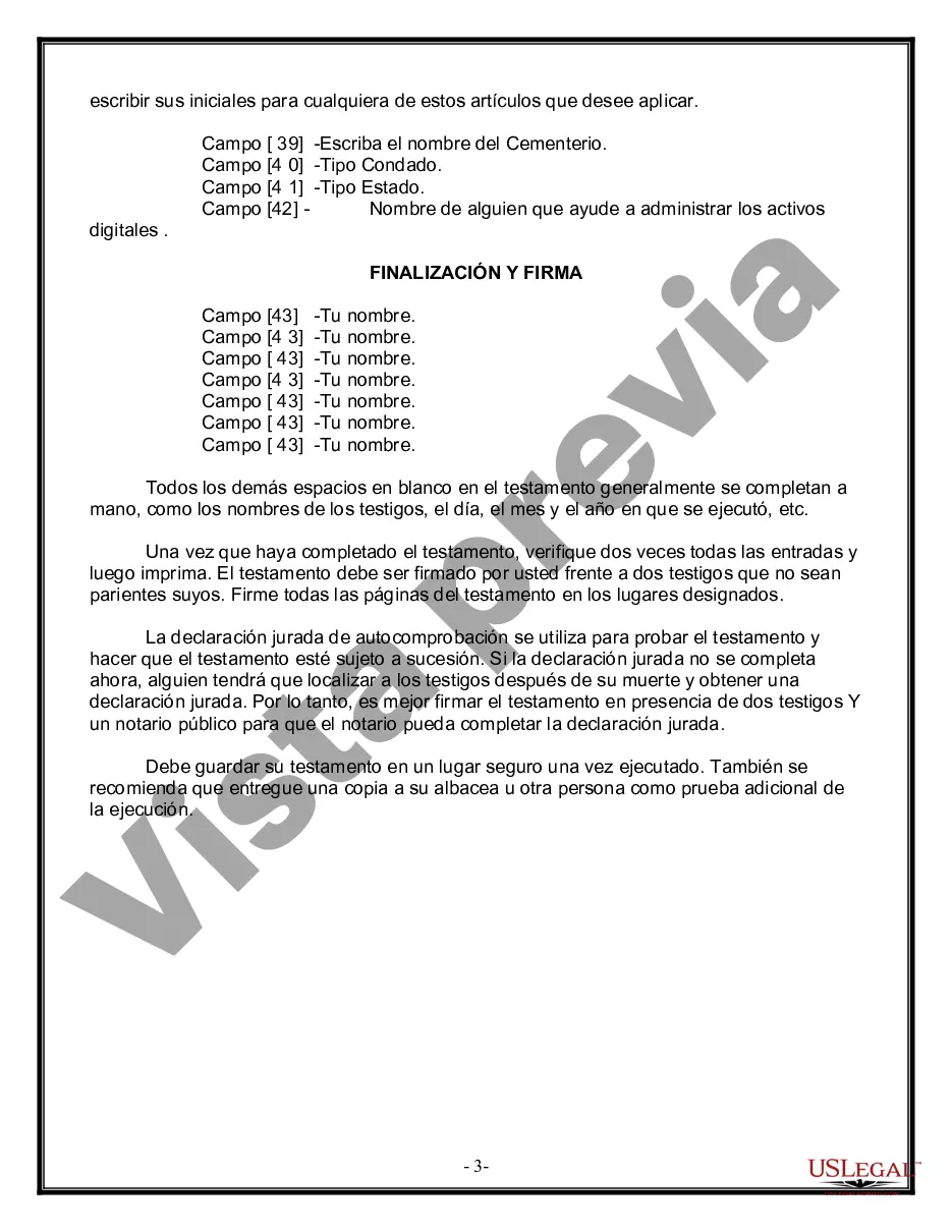 Preview Formulario Legal de Última Voluntad y Testamento para una Persona Soltera con Hijos Menores