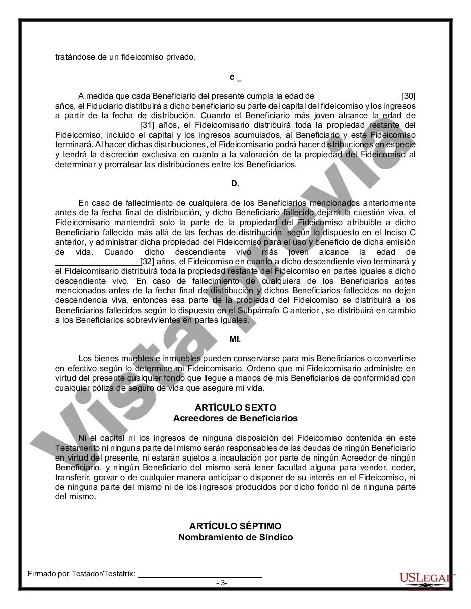 Preview Formulario Legal de Última Voluntad y Testamento para una Persona Soltera con Hijos Menores