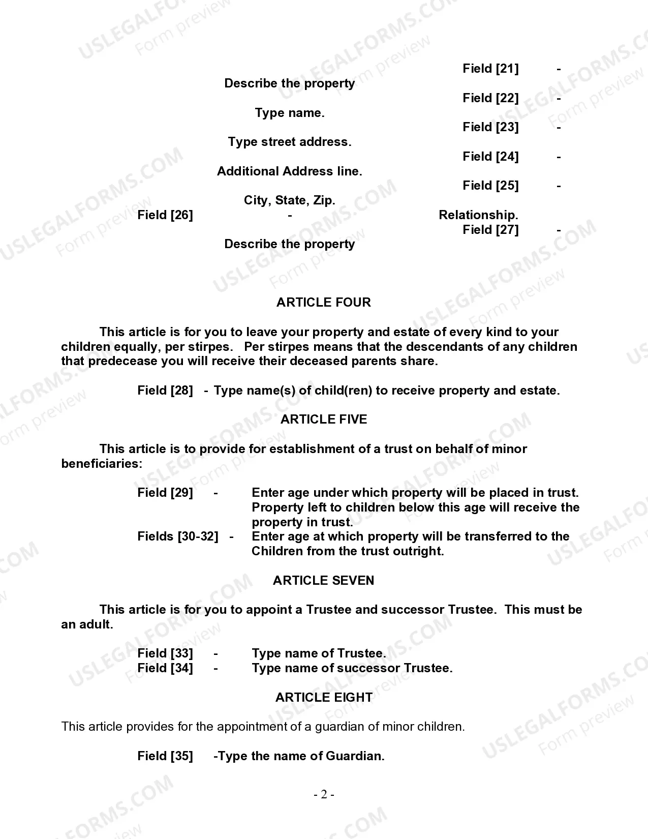 Preview Last Will and Testament for a Single Person with Minor Children