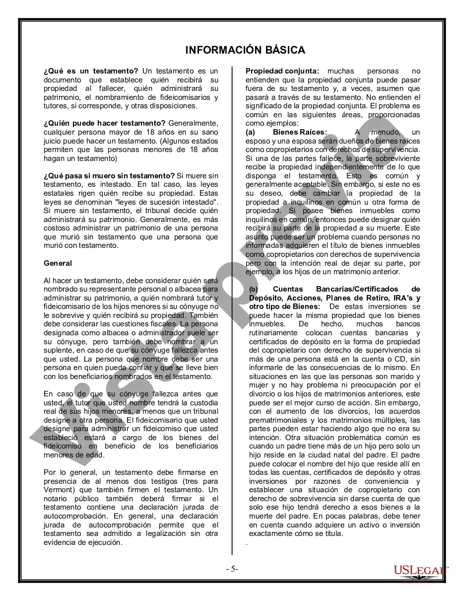 Preview Formulario Legal de Última Voluntad y Testamento para Persona Soltera con Hijos Adultos y Menores