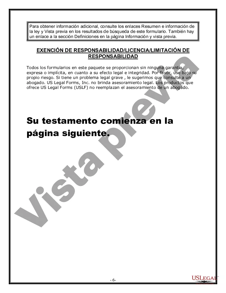 Preview Formulario Legal de Última Voluntad y Testamento para Persona Soltera con Hijos Adultos y Menores