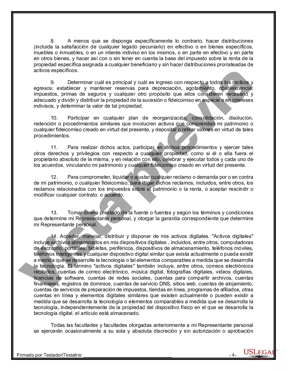 Preview Formulario Legal de Última Voluntad y Testamento para Persona Soltera con Hijos Adultos
