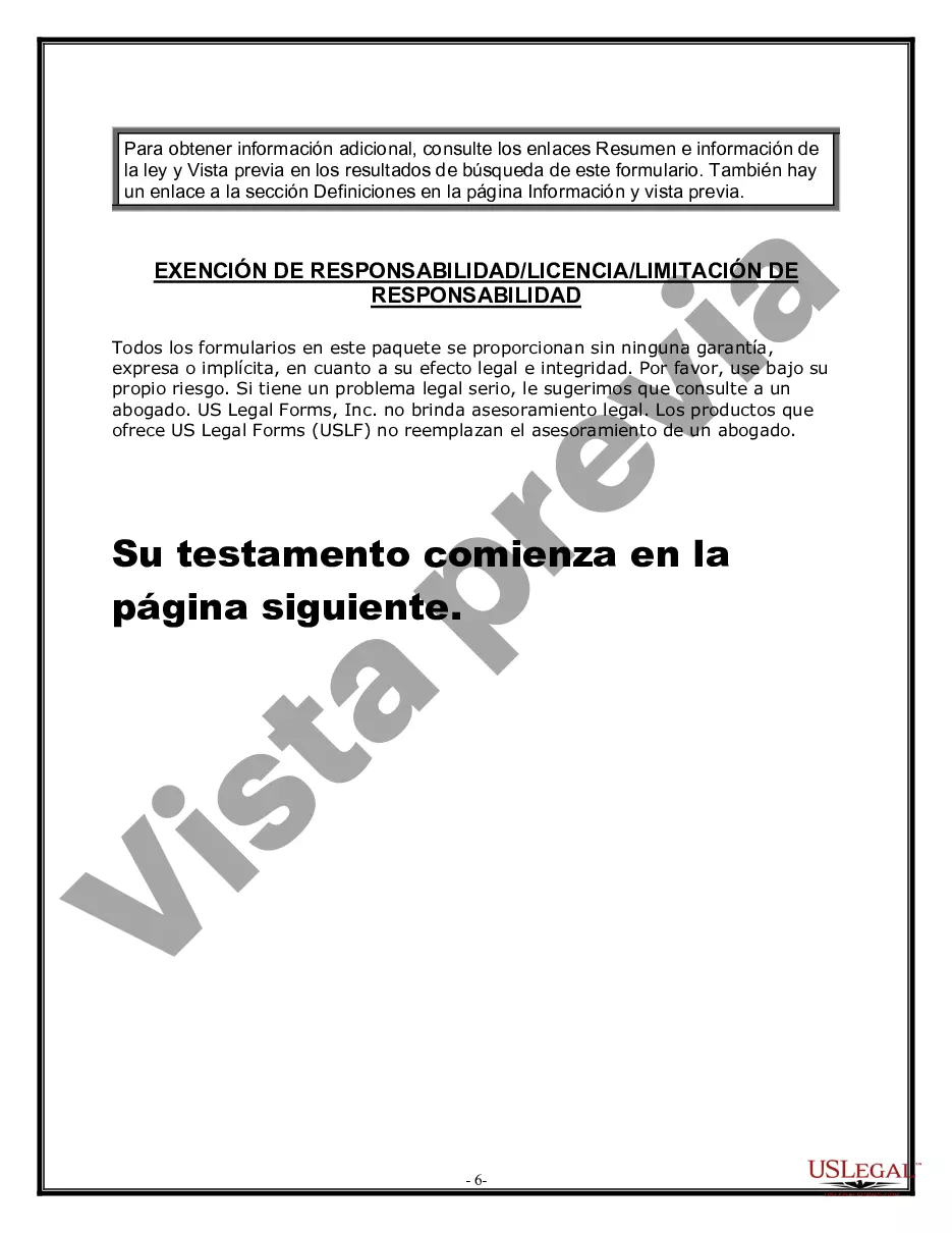 Preview Formulario Legal de Última Voluntad y Testamento para Persona Soltera con Hijos Adultos
