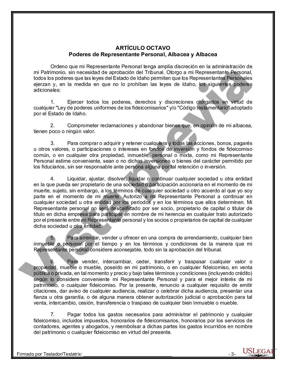 Preview Formulario Legal de Última Voluntad y Testamento para Persona Soltera con Hijos Adultos