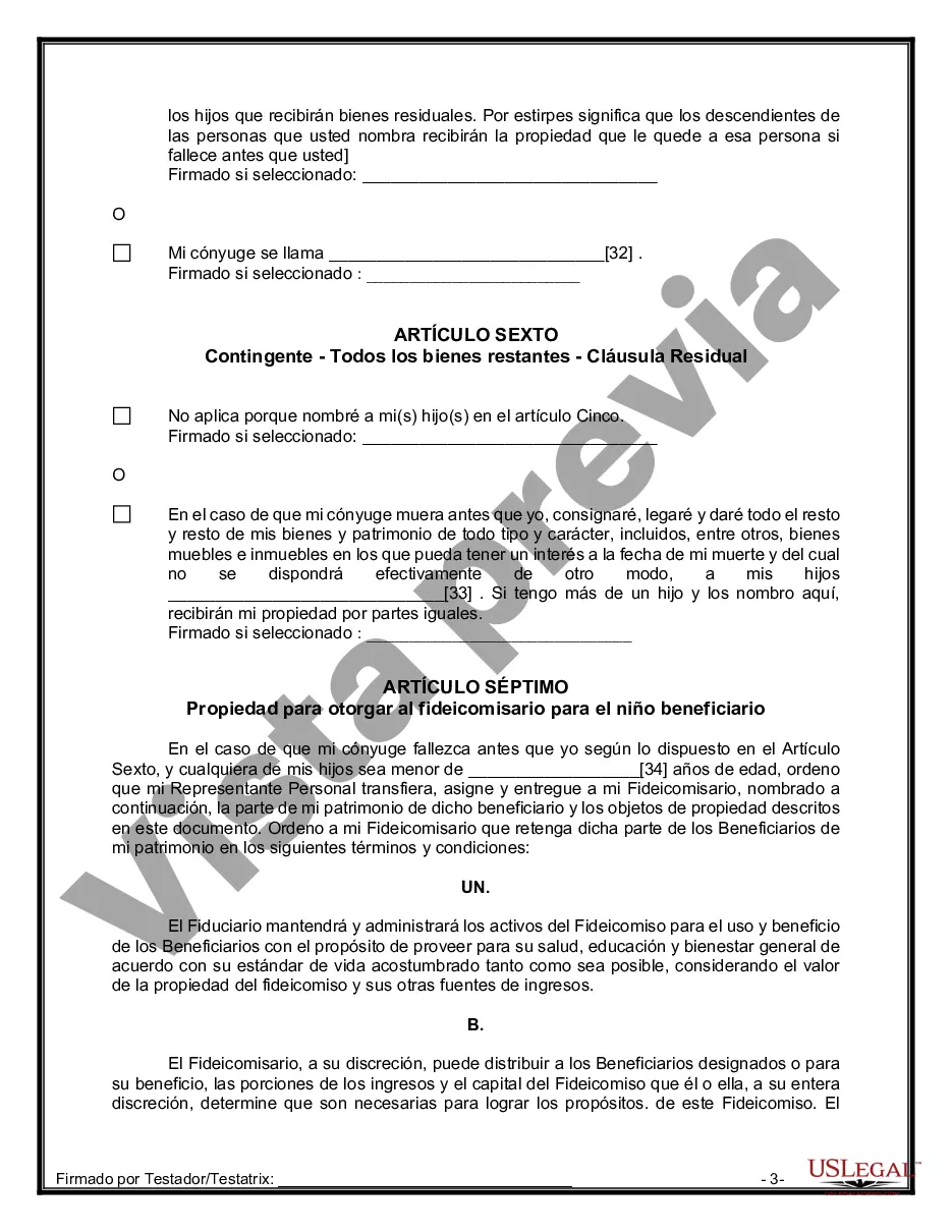 Preview Última voluntad y testamento legal para persona casada con hijos menores de edad de un matrimonio anterior