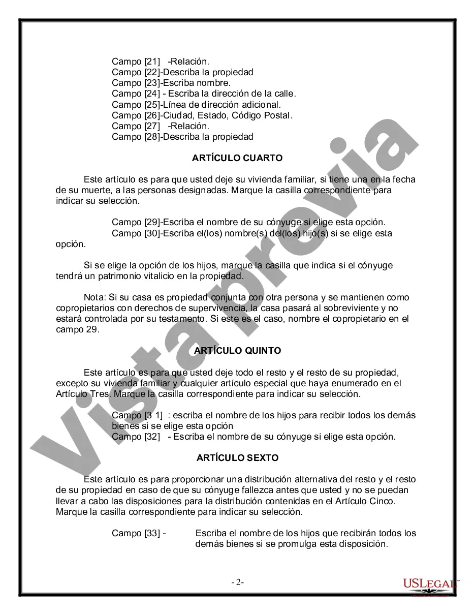 Preview Última voluntad y testamento legal para persona casada con hijos menores de edad de un matrimonio anterior