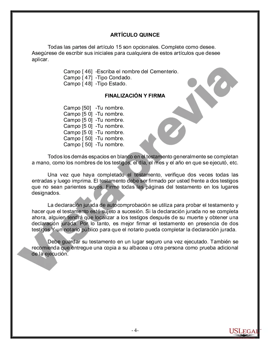 Preview Última voluntad y testamento legal para persona casada con hijos menores de edad de un matrimonio anterior