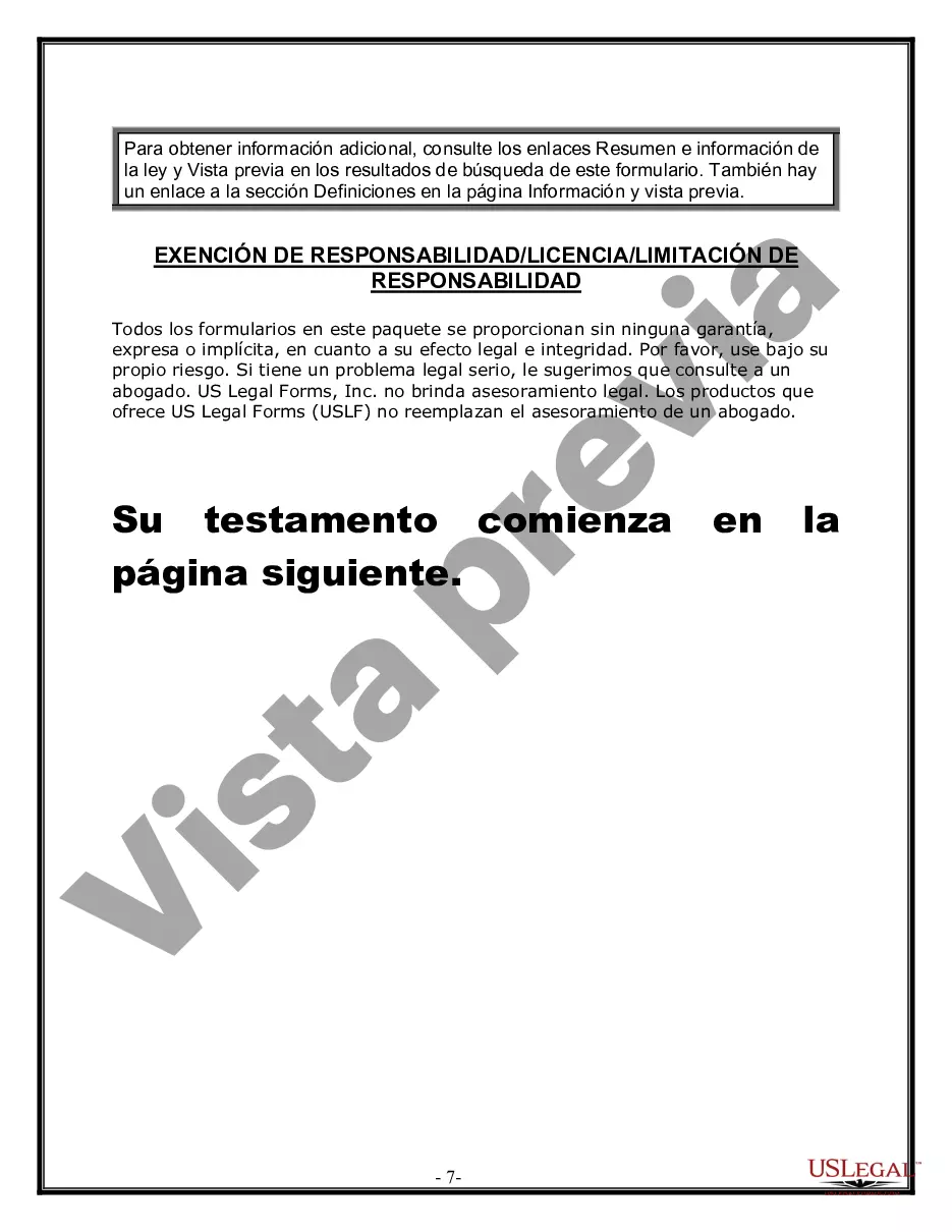 Preview Última voluntad y testamento legal para persona casada con hijos menores de edad de un matrimonio anterior