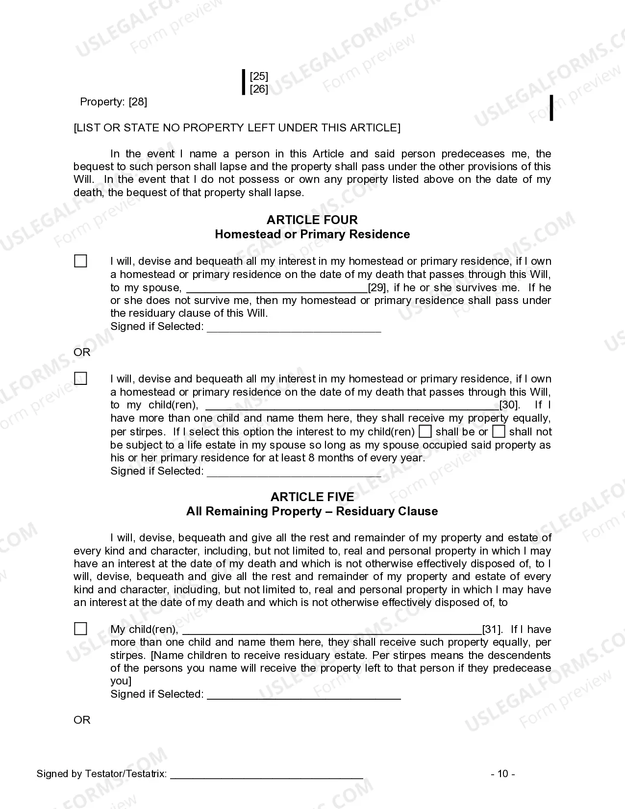 Preview Last Will and Testament for Married person with Minor Children from Prior Marriage