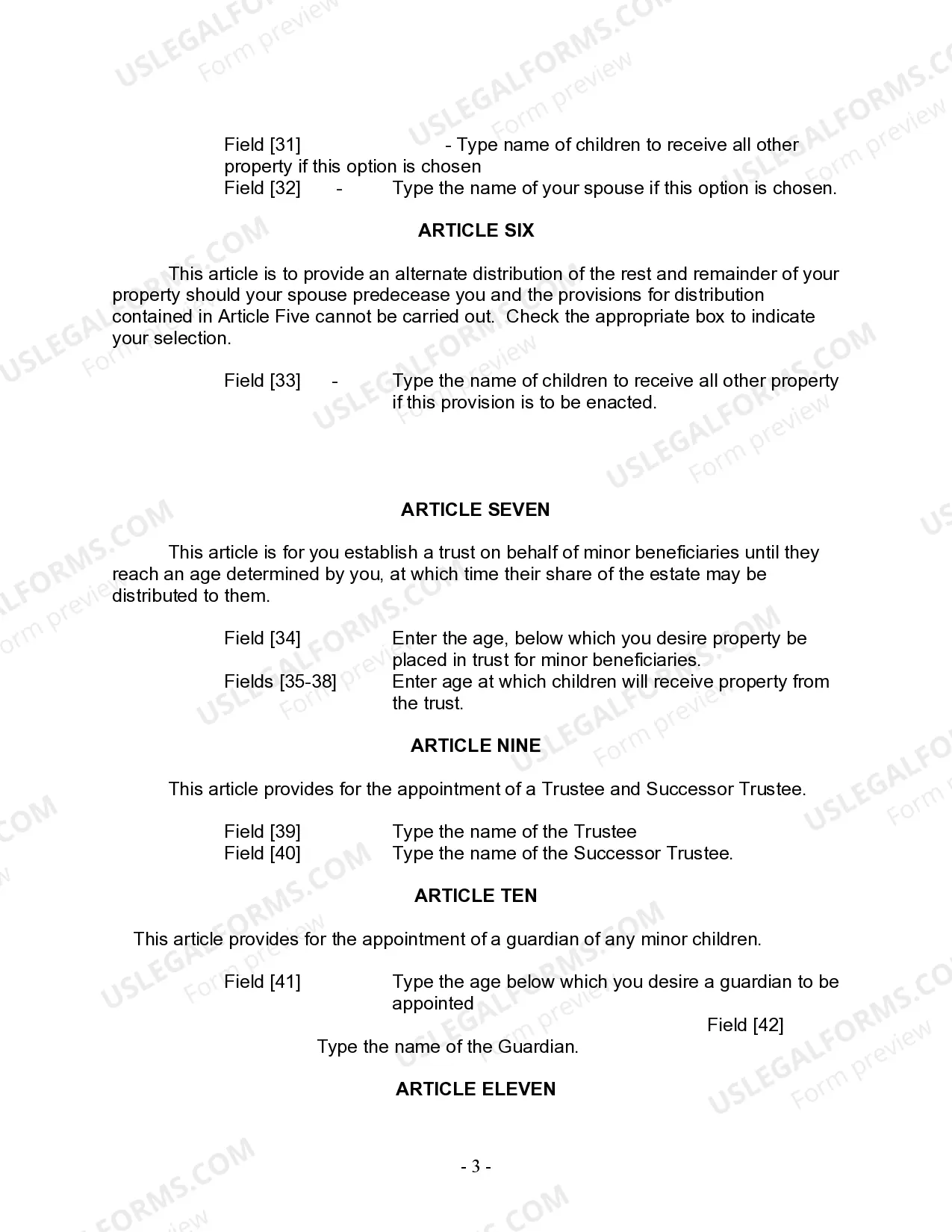 Preview Last Will and Testament for Married person with Minor Children from Prior Marriage