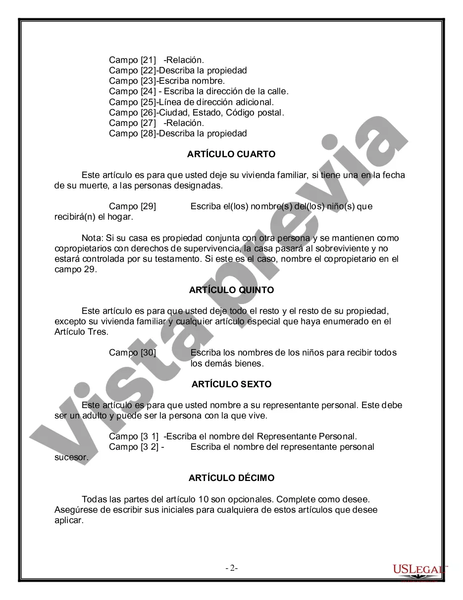 Preview Formulario de última voluntad y testamento legal para personas divorciadas que no se han vuelto a casar con hijos adultos