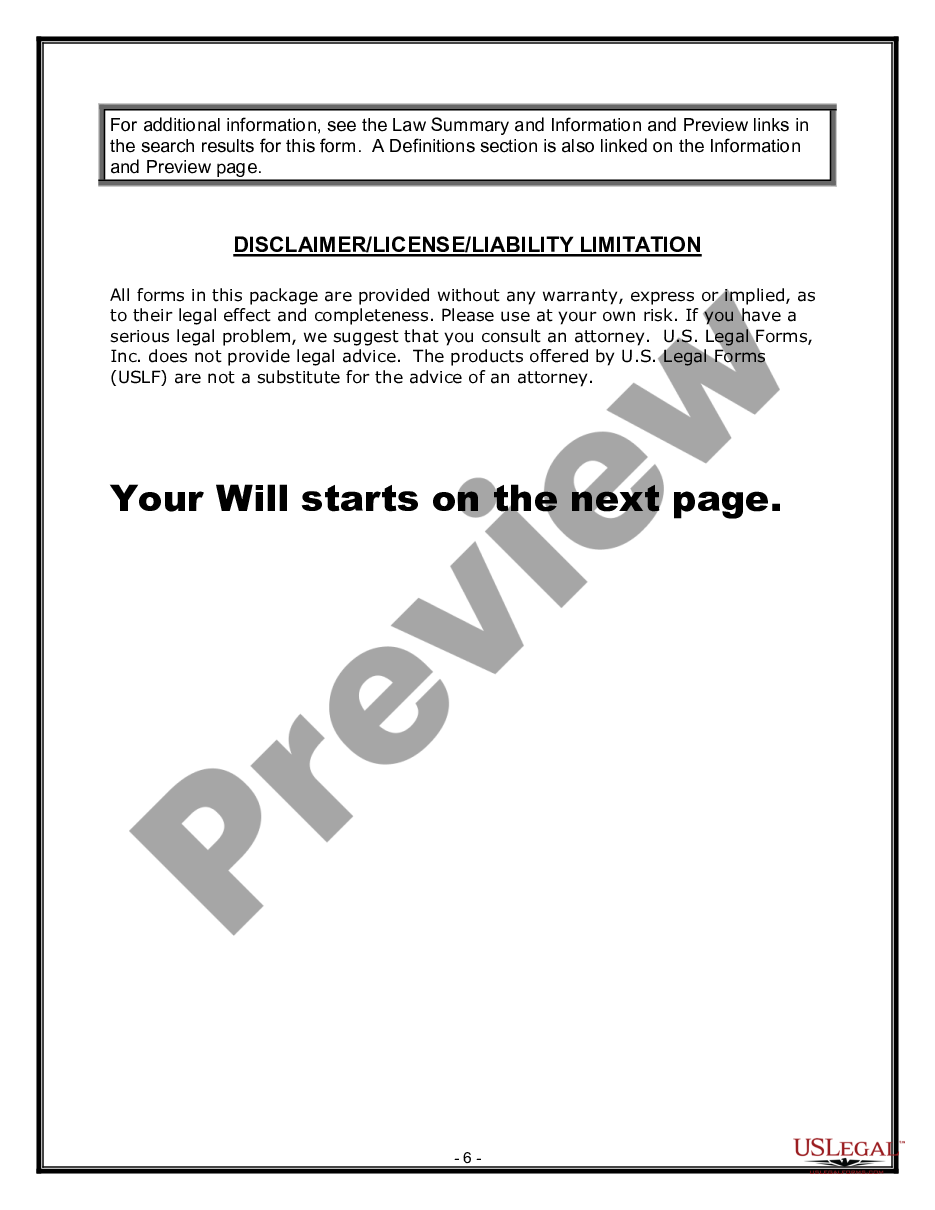 page 5 Legal Last Will and Testament Form for Divorced person not Remarried with Adult Children preview
