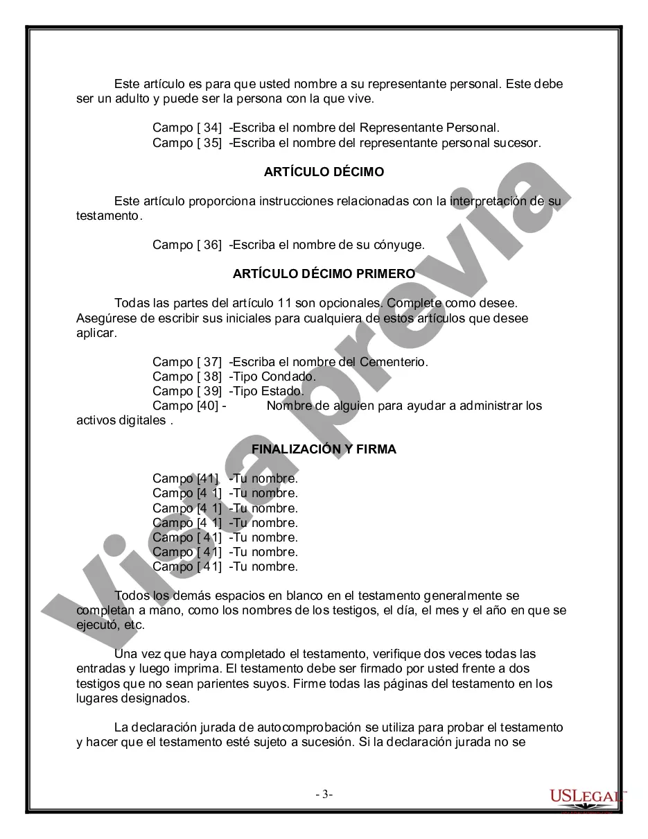 Preview Formulario de última voluntad y testamento legal para una persona casada con hijos adultos de un matrimonio anterior