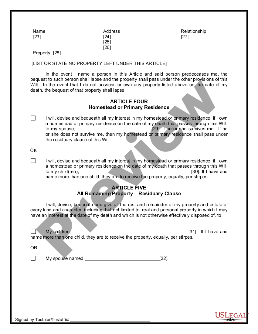 Idaho Legal Last Will And Testament Form For Married Person With Adult 