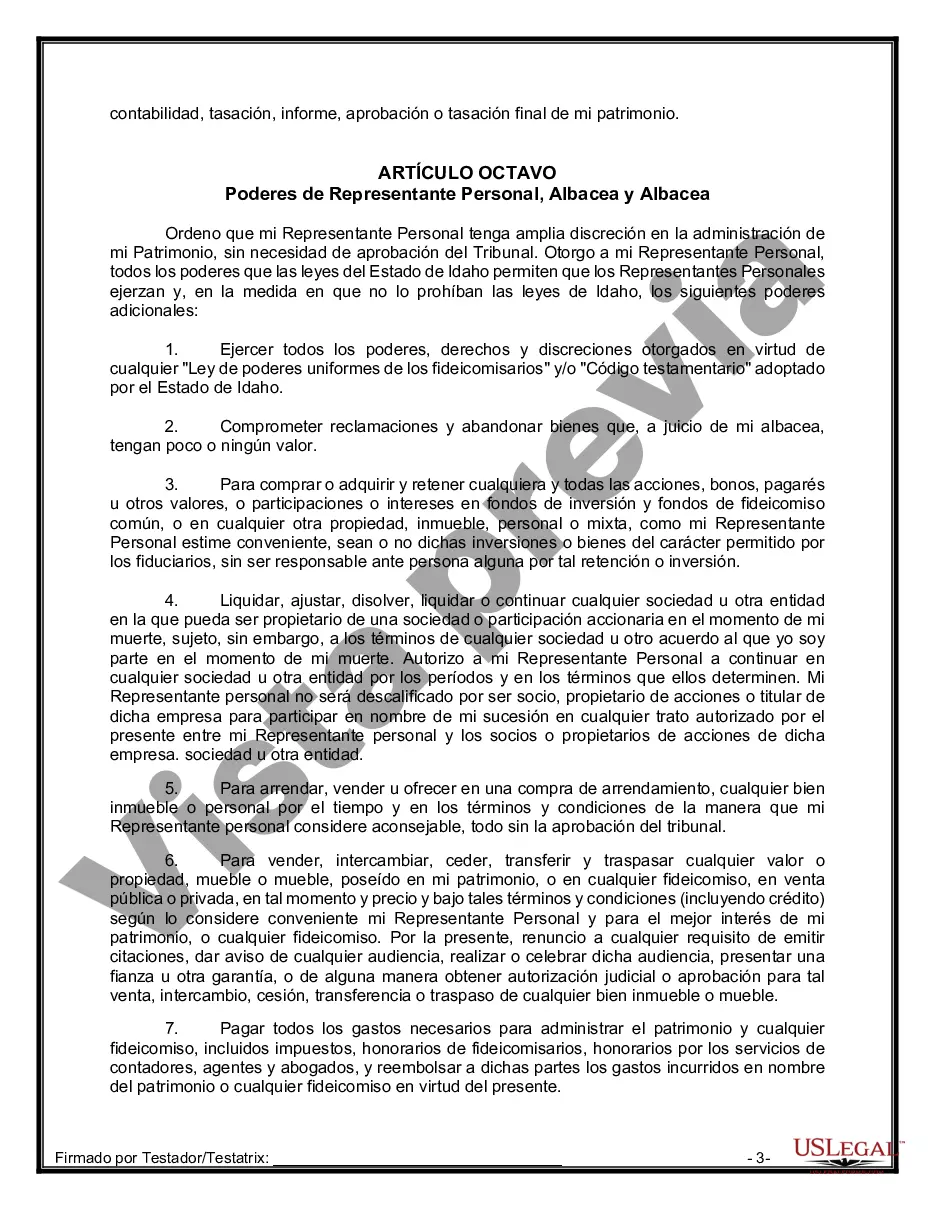 Preview Formulario de última voluntad y testamento legal para personas divorciadas que no se han vuelto a casar y no tienen hijos